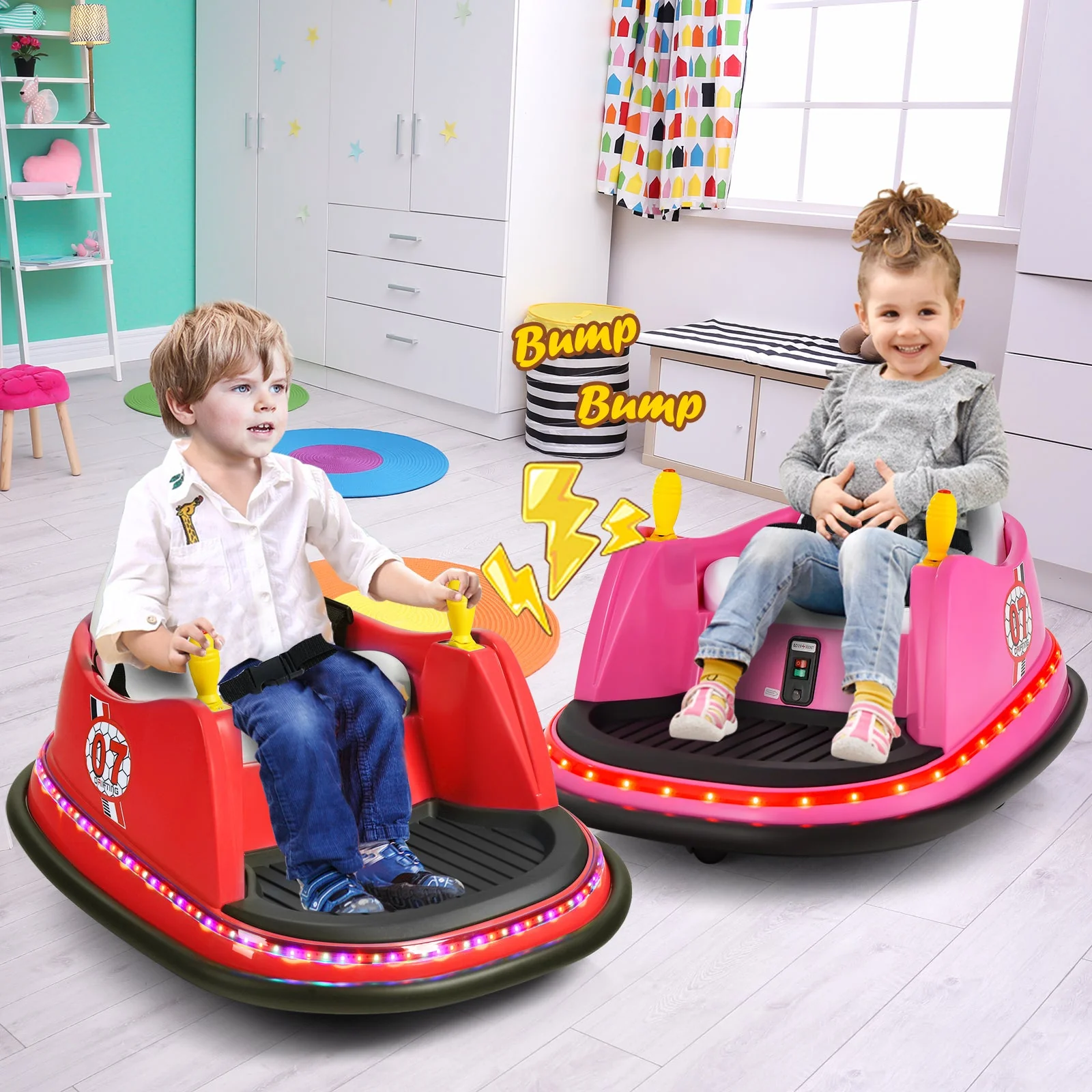 12V Electric Kids Ride On Bumper Car with Flashing Lights for Toddlers-Red - Image 2
