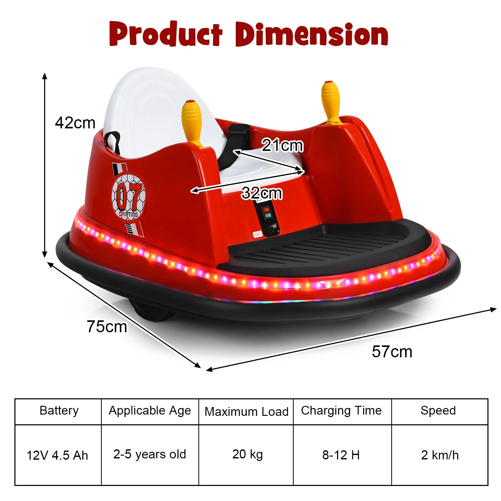 12V Electric Kids Ride On Bumper Car with Flashing Lights for Toddlers-Red - Image 4