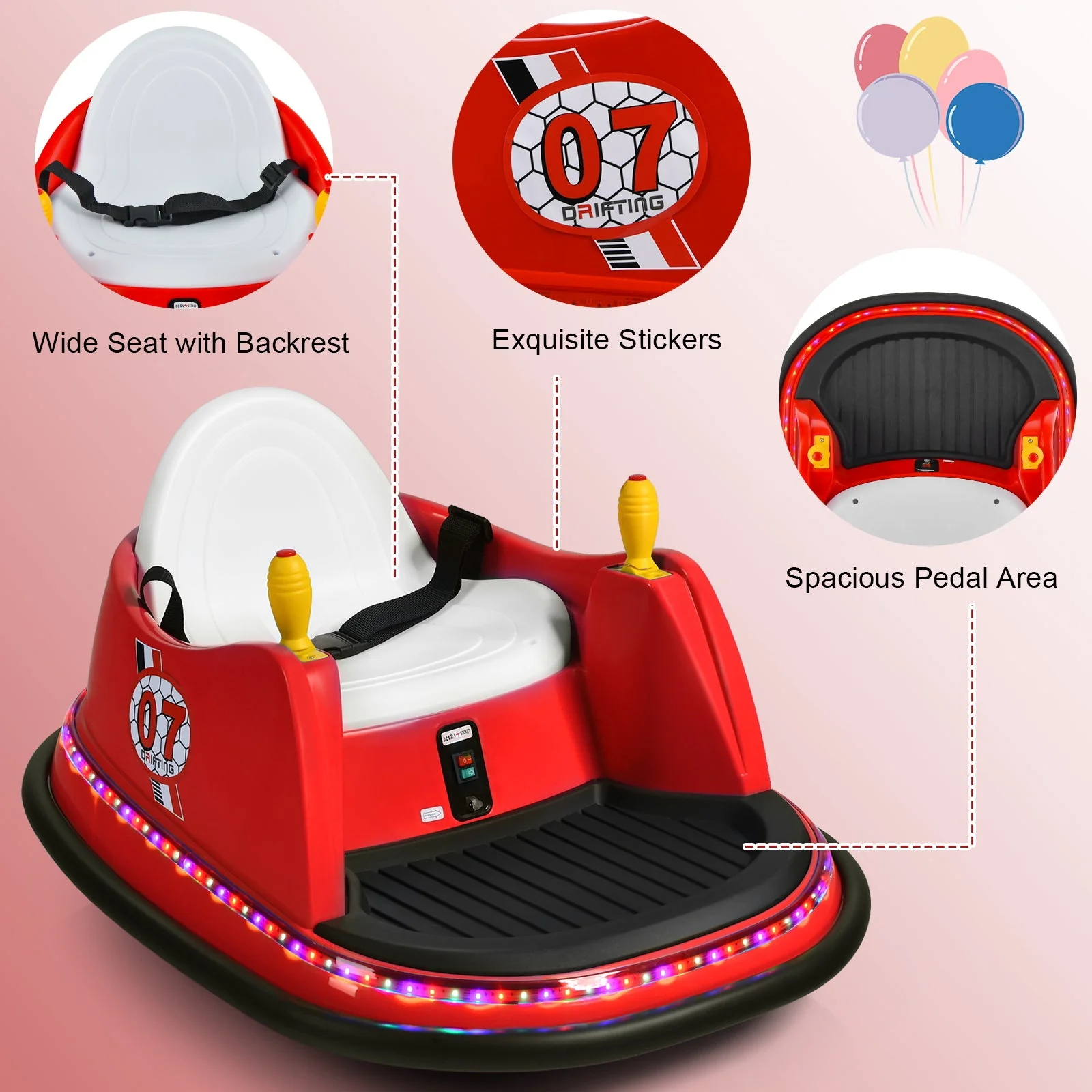12V Electric Kids Ride On Bumper Car with Flashing Lights for Toddlers-Red - Image 8