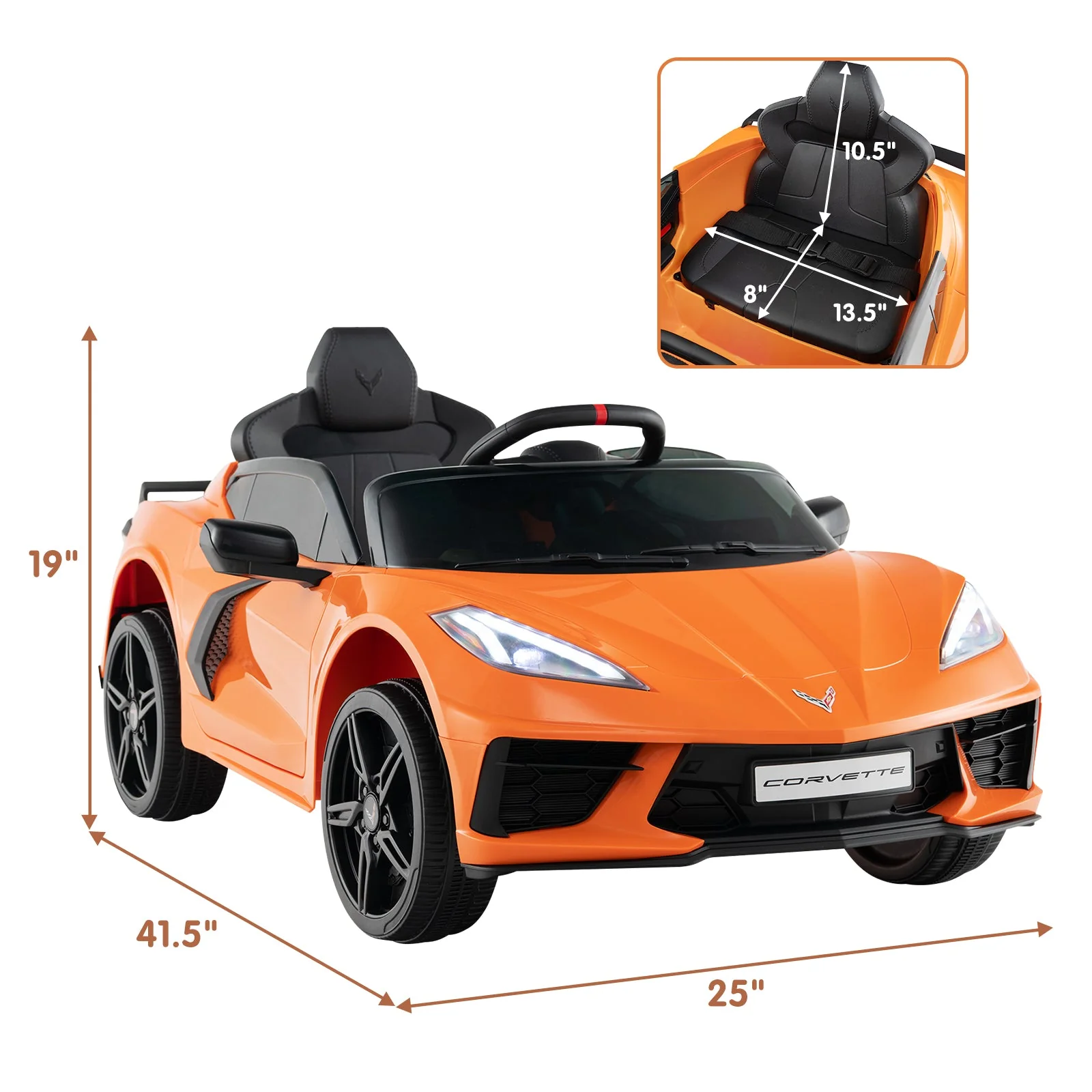12V Electric Kids Ride On Car Licensed Chevrolet Corvette C8 with Remote Control Ages 3+ Years Old-Orange - Image 4