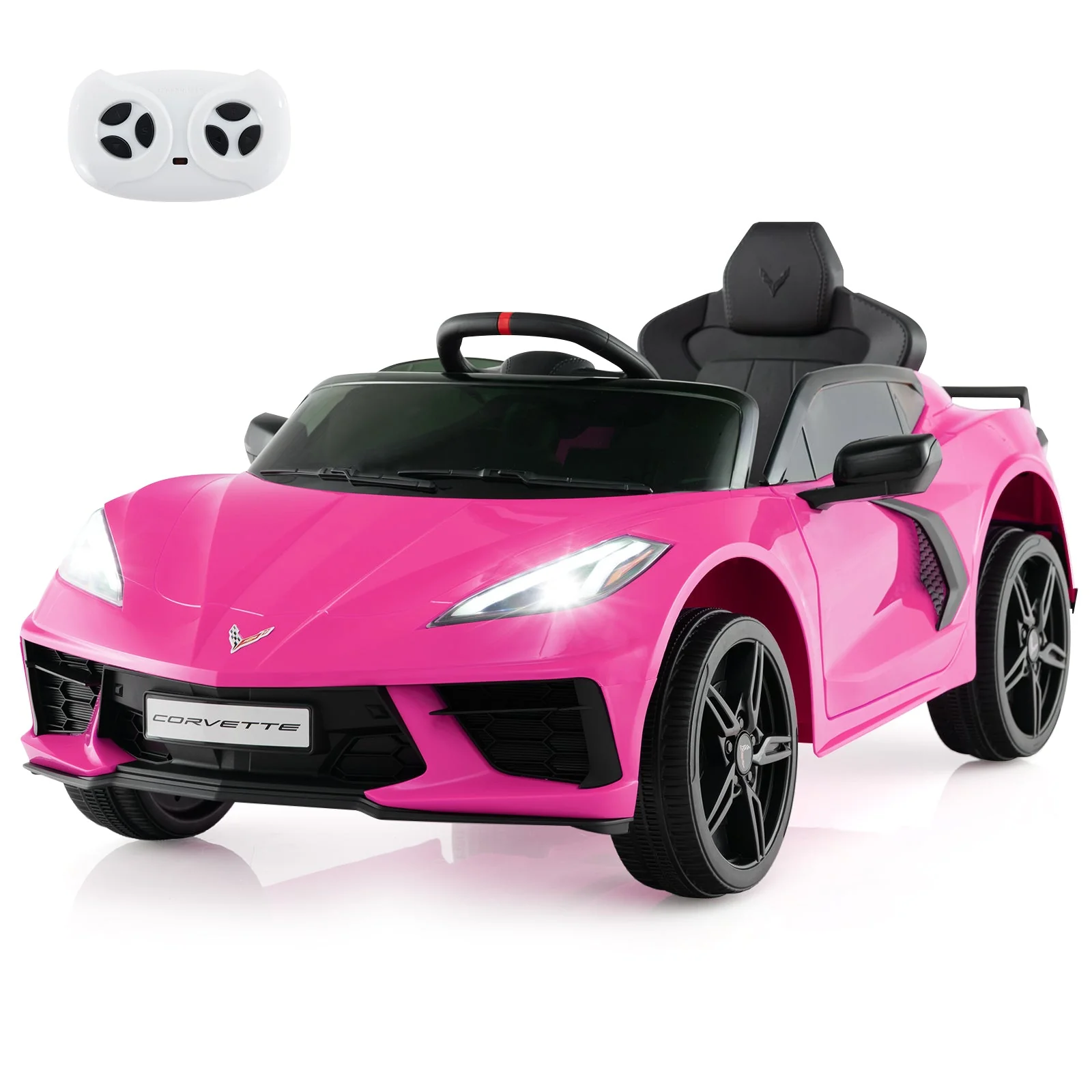 12V Electric Kids Ride On Car Licensed Chevrolet Corvette C8 with Remote Control Ages 3+ Years Old-Pink - Image 3