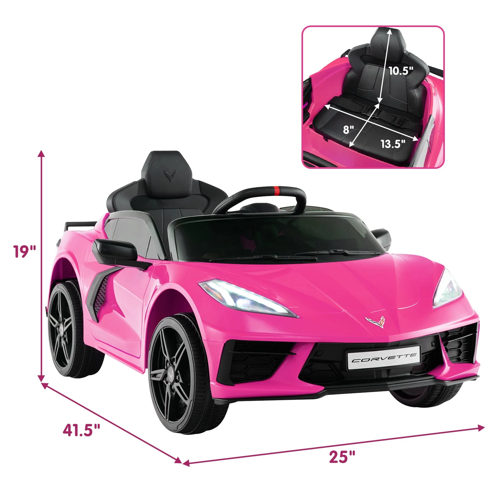 12V Electric Kids Ride On Car Licensed Chevrolet Corvette C8 with Remote Control Ages 3+ Years Old-Pink - Image 4