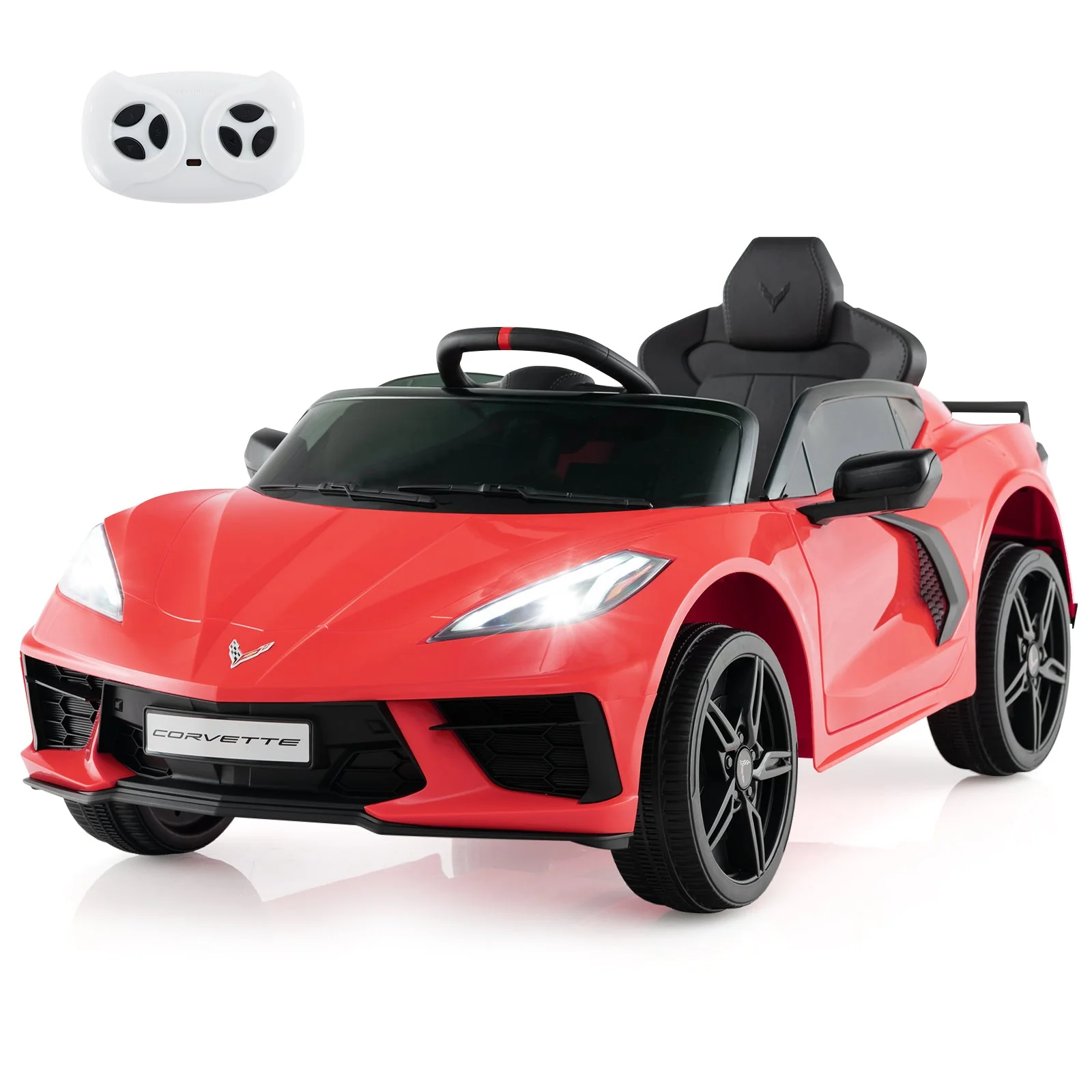 12V Electric Kids Ride On Car Licensed Chevrolet Corvette C8 with Remote Control Ages 3+ Years Old-Red - Image 3