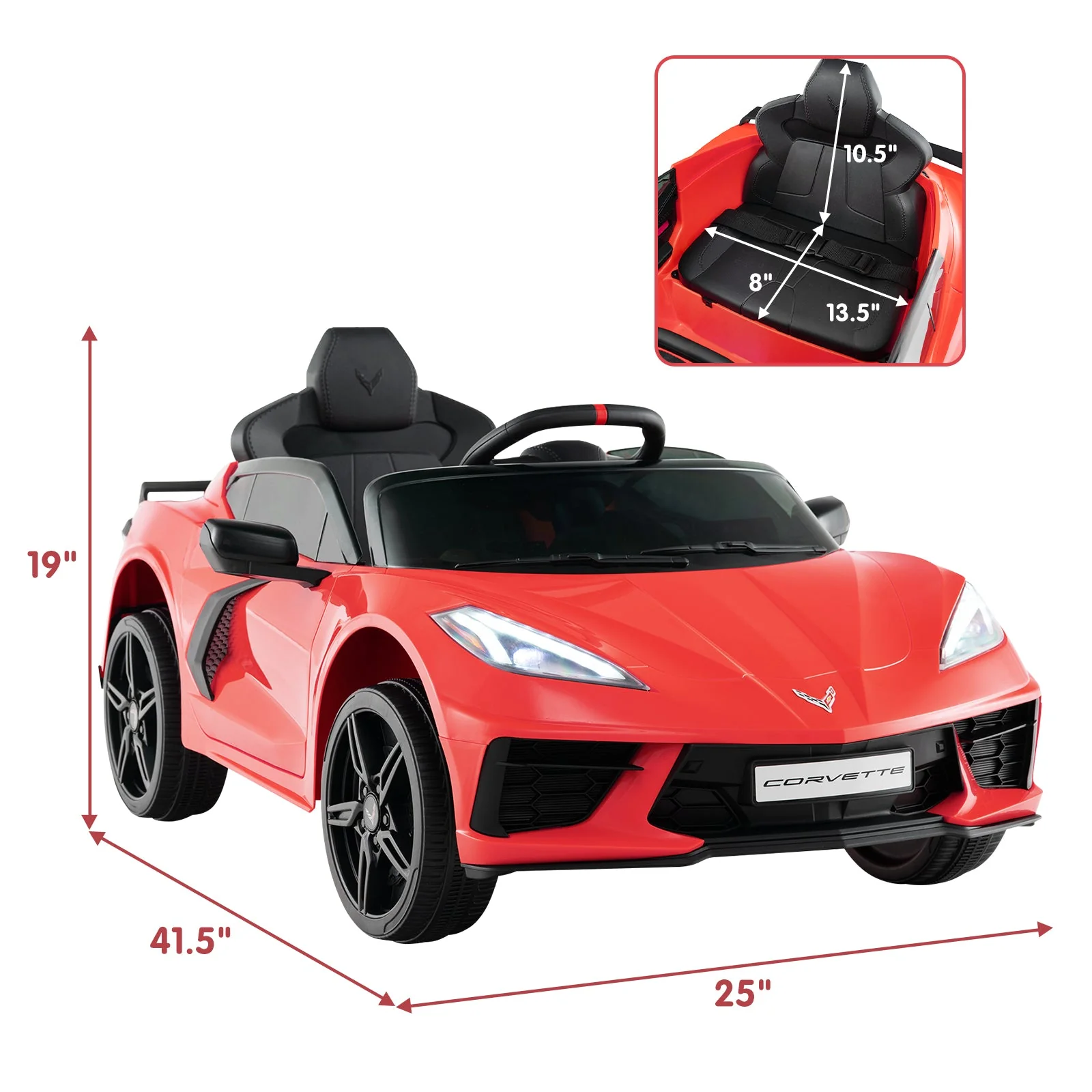12V Electric Kids Ride On Car Licensed Chevrolet Corvette C8 with Remote Control Ages 3+ Years Old-Red - Image 4