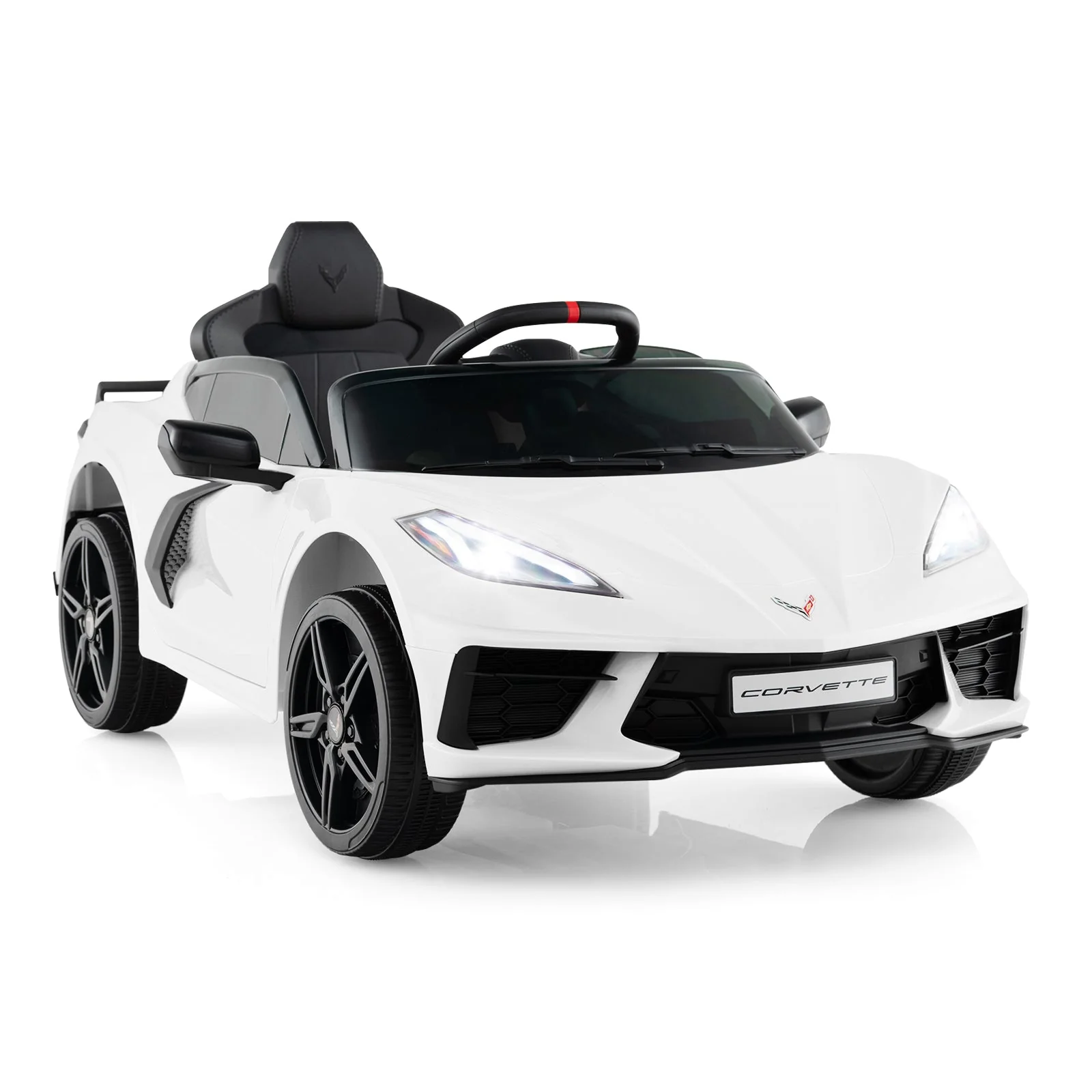 12V Electric Kids Ride On Car Licensed Chevrolet Corvette C8 with Remote Control Ages 3+ Years Old-White - Image 2