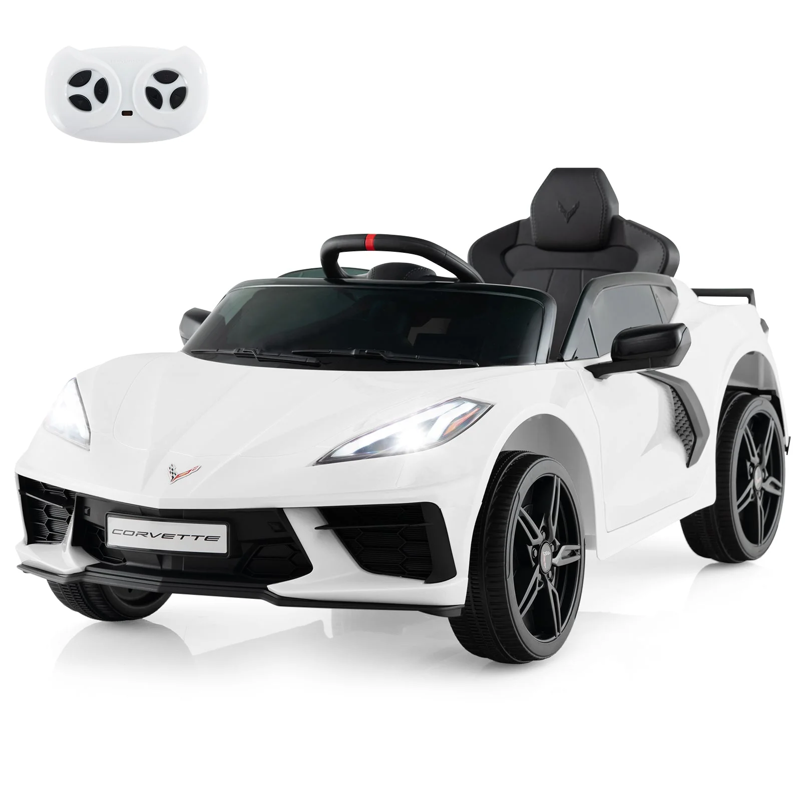 12V Electric Kids Ride On Car Licensed Chevrolet Corvette C8 with Remote Control Ages 3+ Years Old-White - Image 3