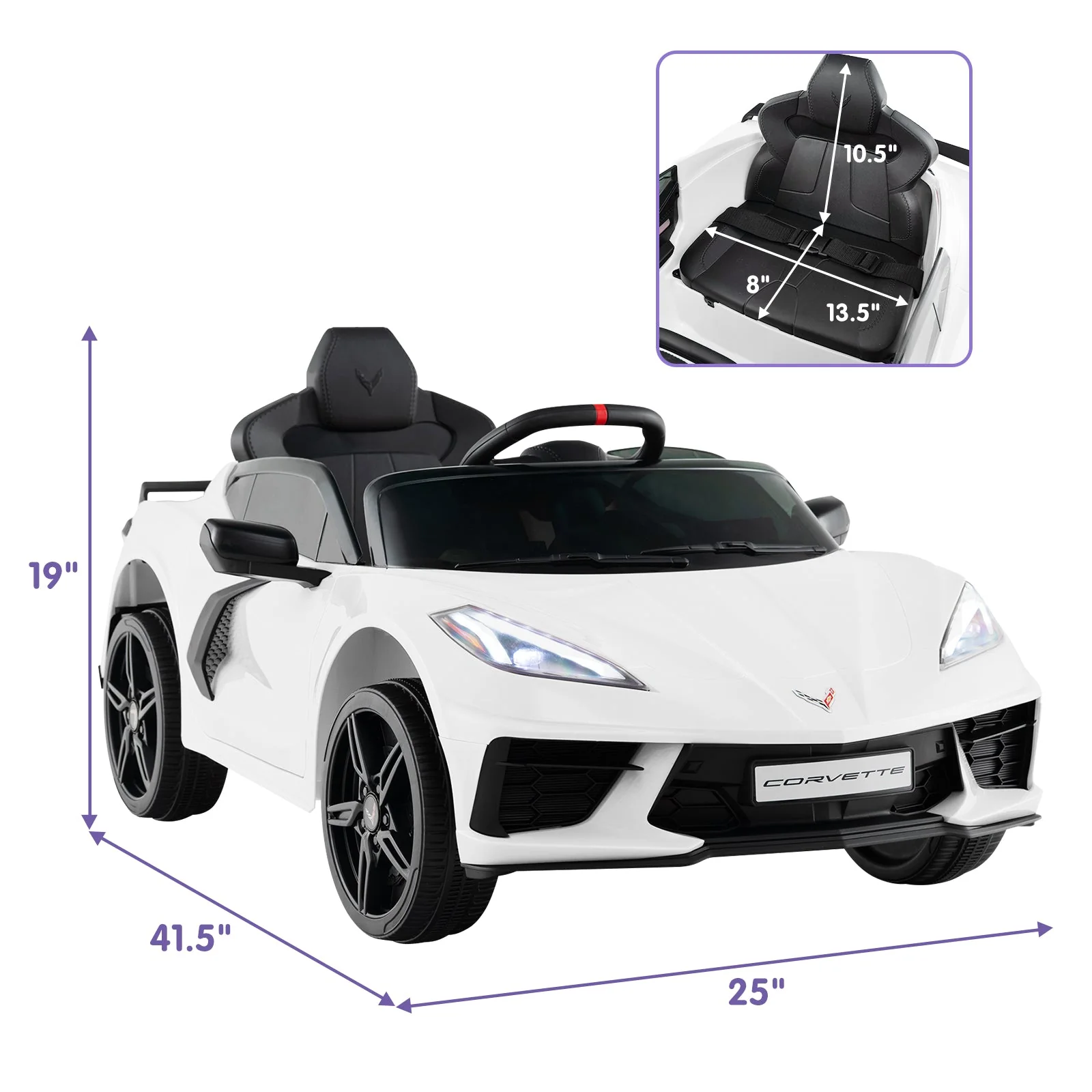 12V Electric Kids Ride On Car Licensed Chevrolet Corvette C8 with Remote Control Ages 3+ Years Old-White - Image 4