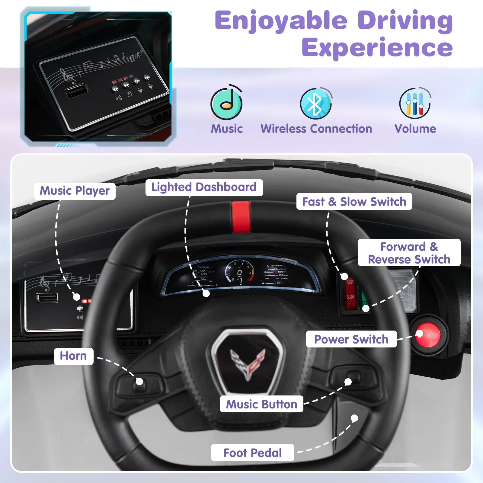 12V Electric Kids Ride On Car Licensed Chevrolet Corvette C8 with Remote Control Ages 3+ Years Old-White - Image 8