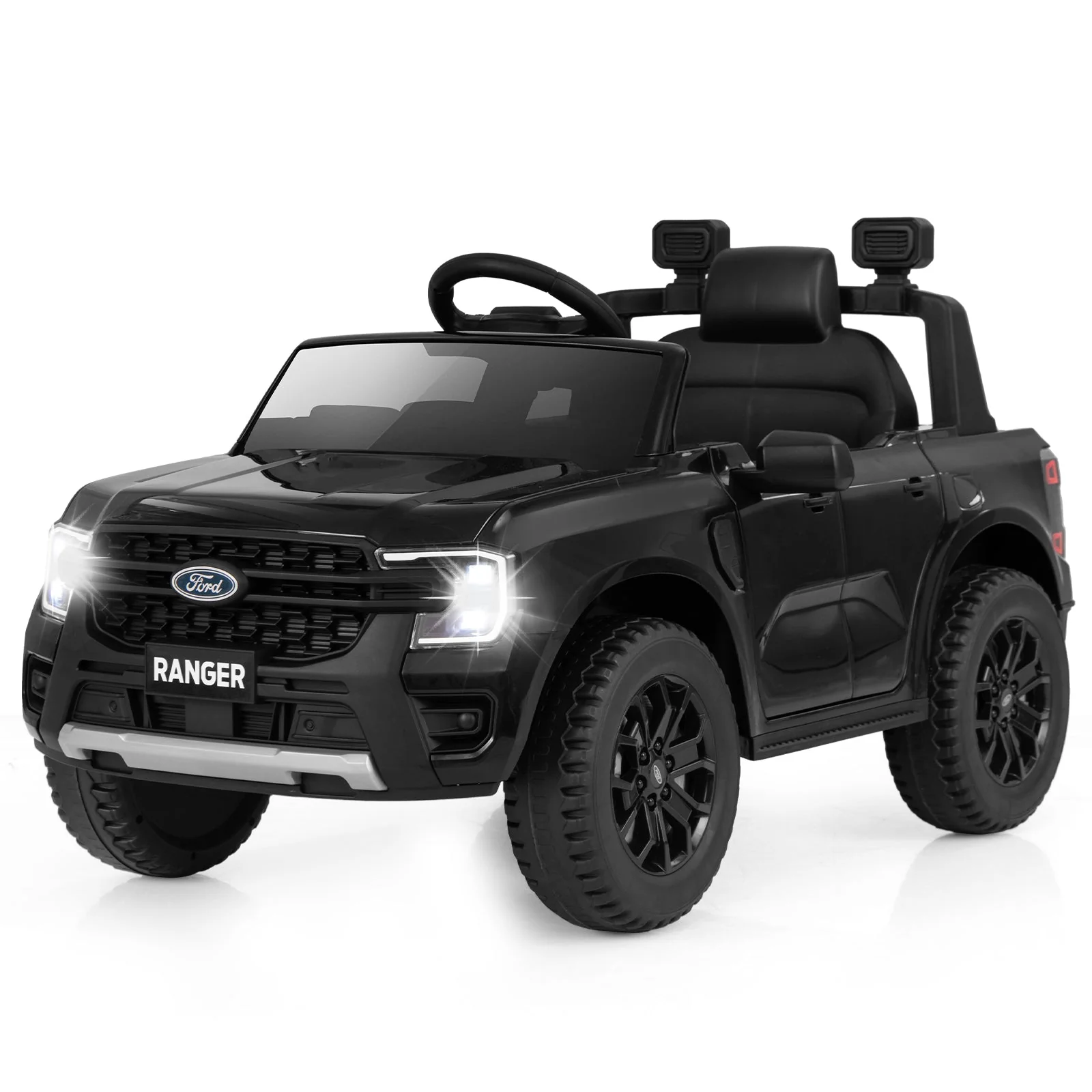 12V Electric Kids Ride on Car Licensed Ford Ranger with Remote Control and Music-Black - Image 3