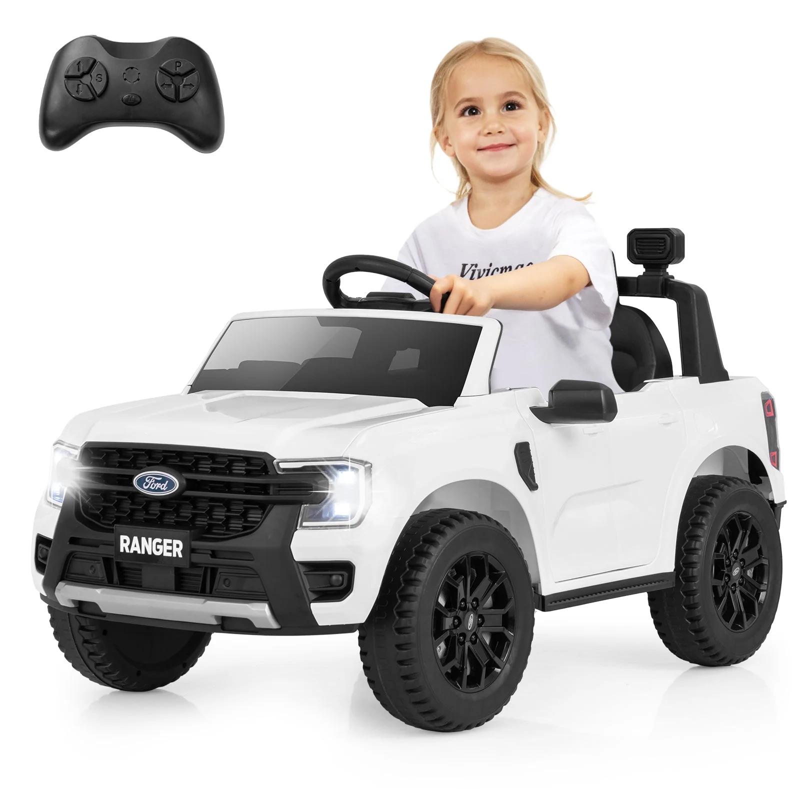 12V Electric Kids Ride on Car Licensed Ford Ranger with Remote Control and Music-White - Image 2