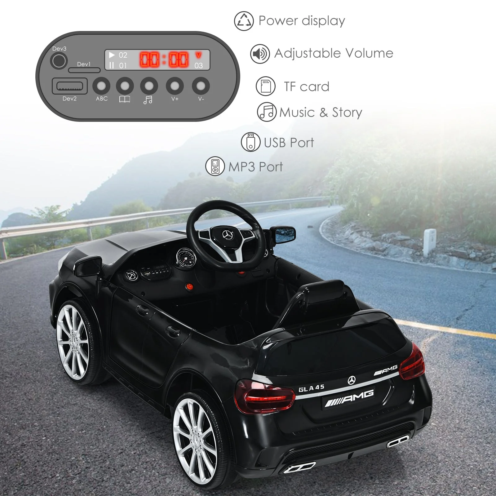 12V Electric Kids Ride On Car with Remote Control-Black - Image 3