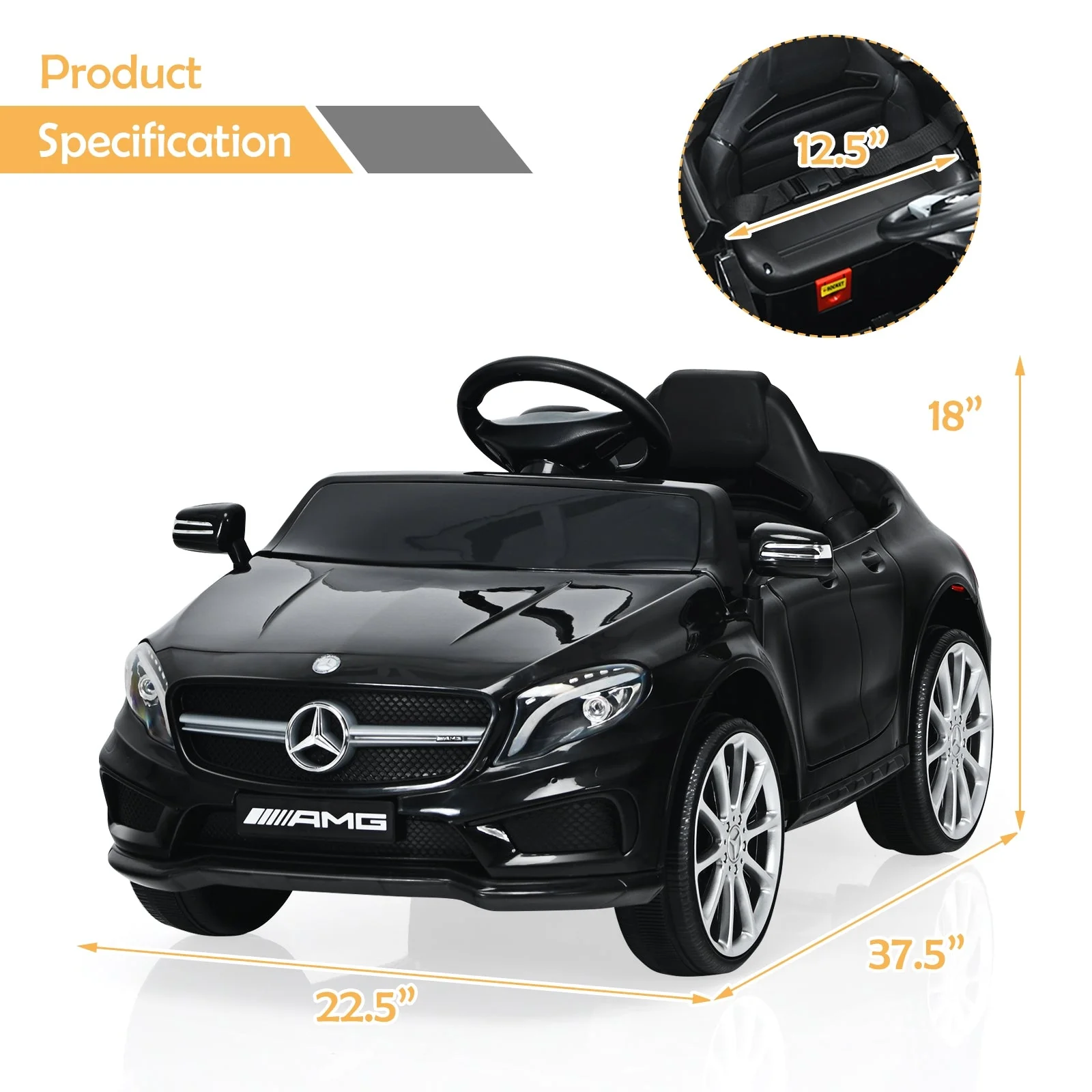 12V Electric Kids Ride On Car with Remote Control-Black - Image 5