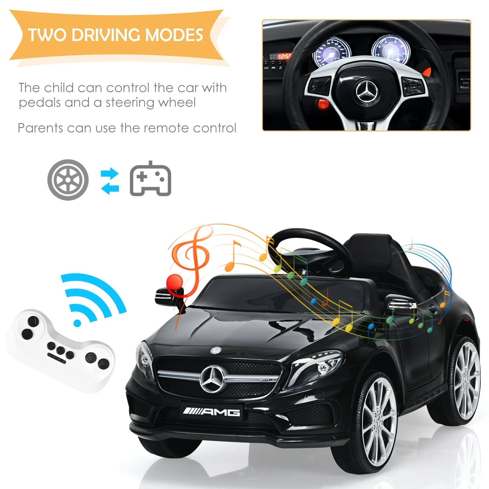 12V Electric Kids Ride On Car with Remote Control-Black - Image 6
