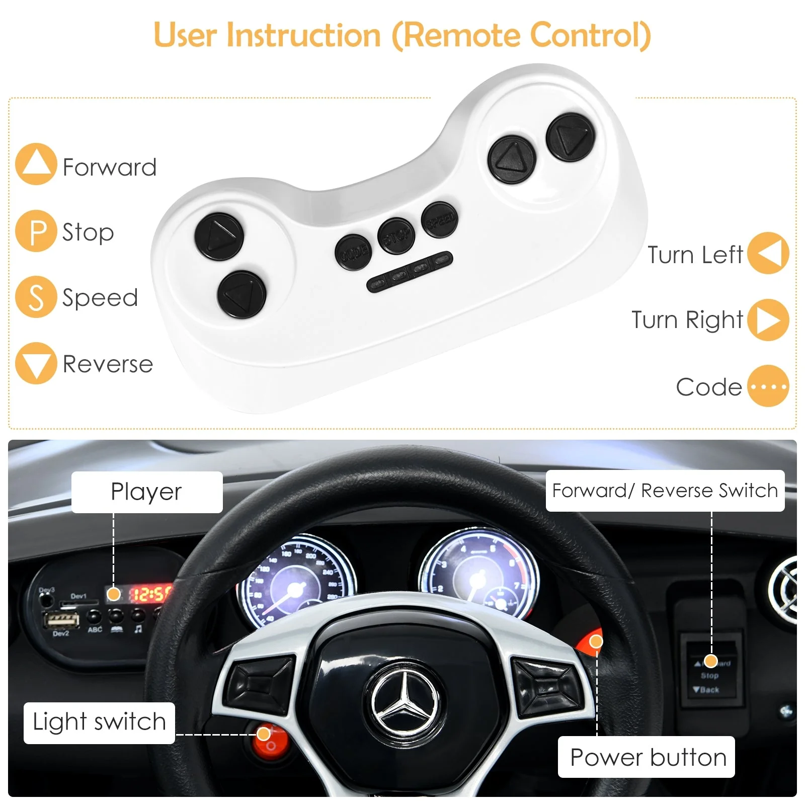 12V Electric Kids Ride On Car with Remote Control-Black - Image 8