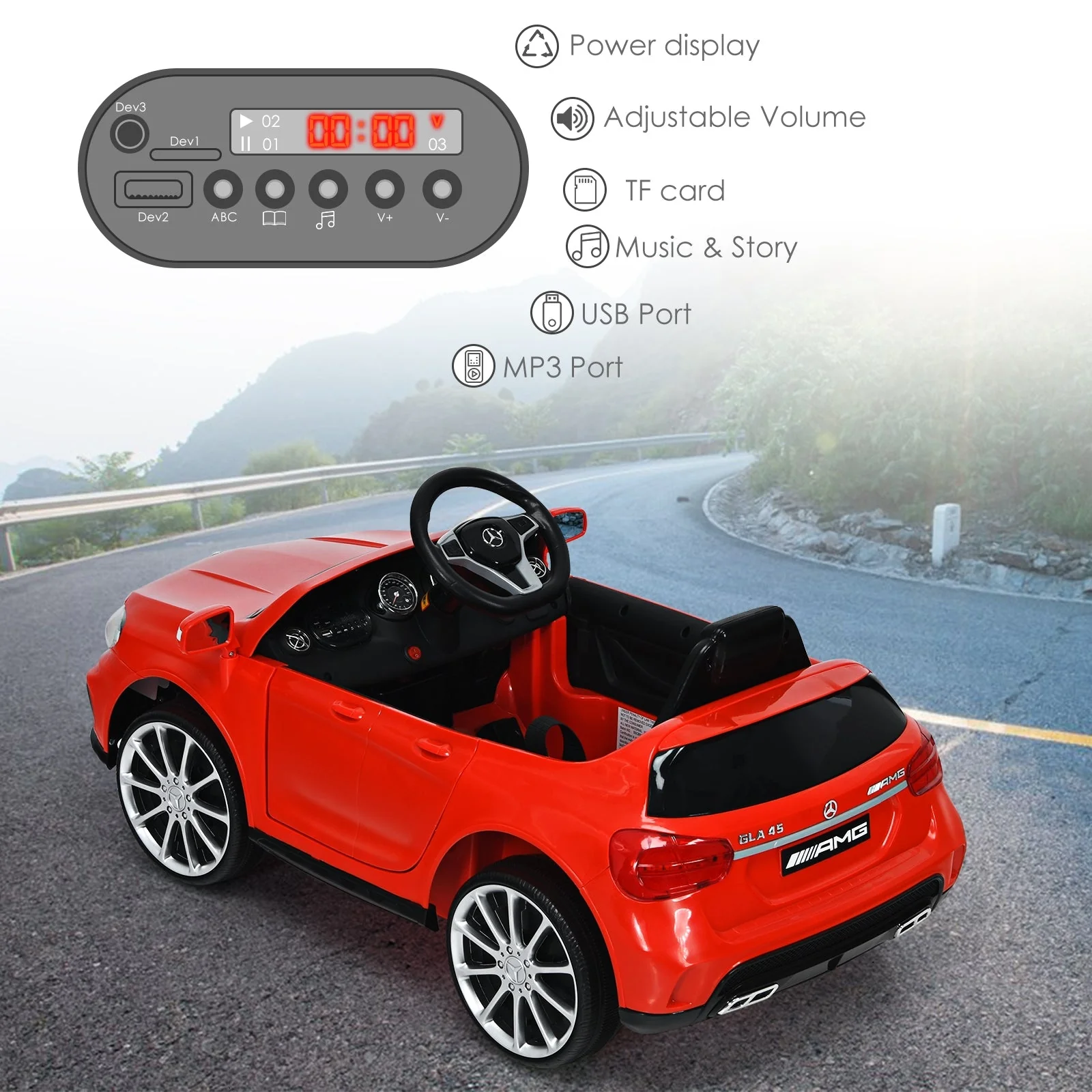 12V Electric Kids Ride On Car with Remote Control-Red - Image 3
