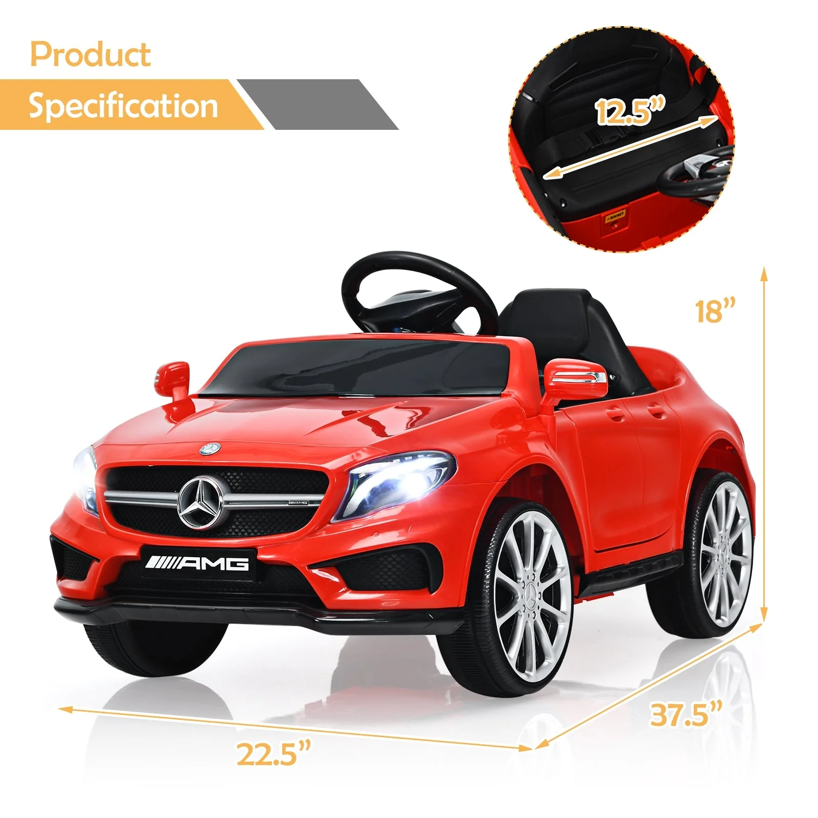 12V Electric Kids Ride On Car with Remote Control-Red - Image 5