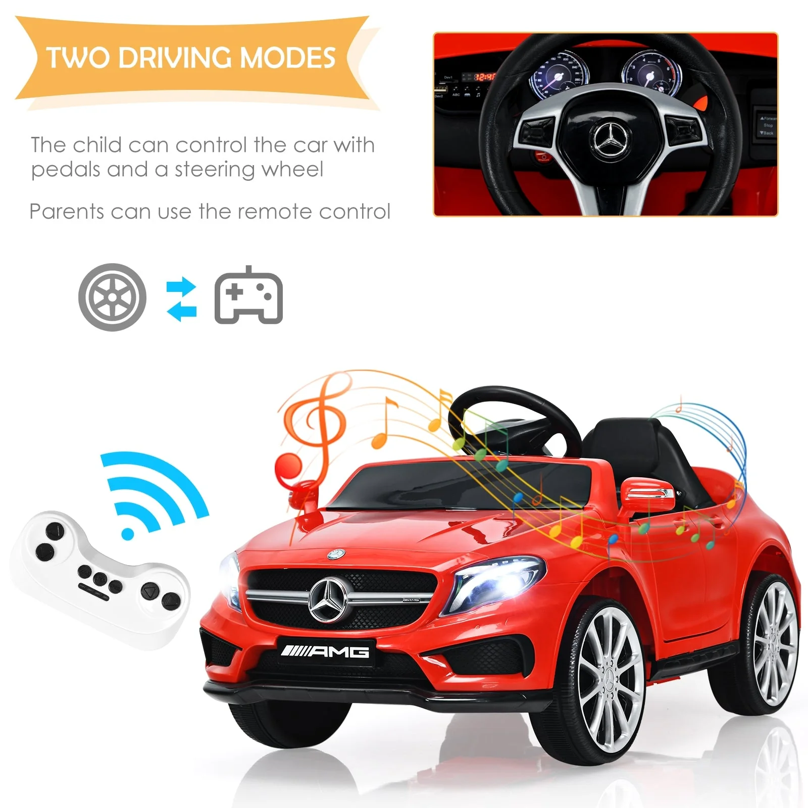 12V Electric Kids Ride On Car with Remote Control-Red - Image 6