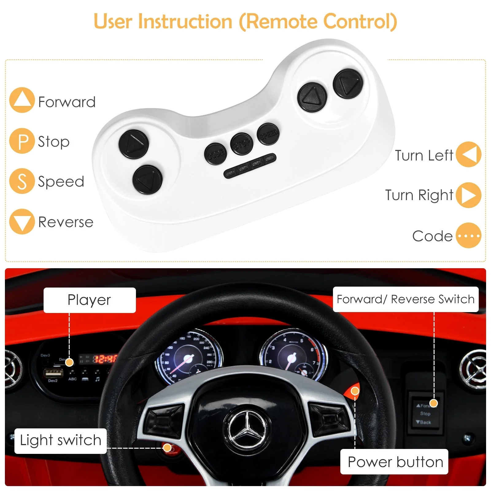 12V Electric Kids Ride On Car with Remote Control-Red - Image 8