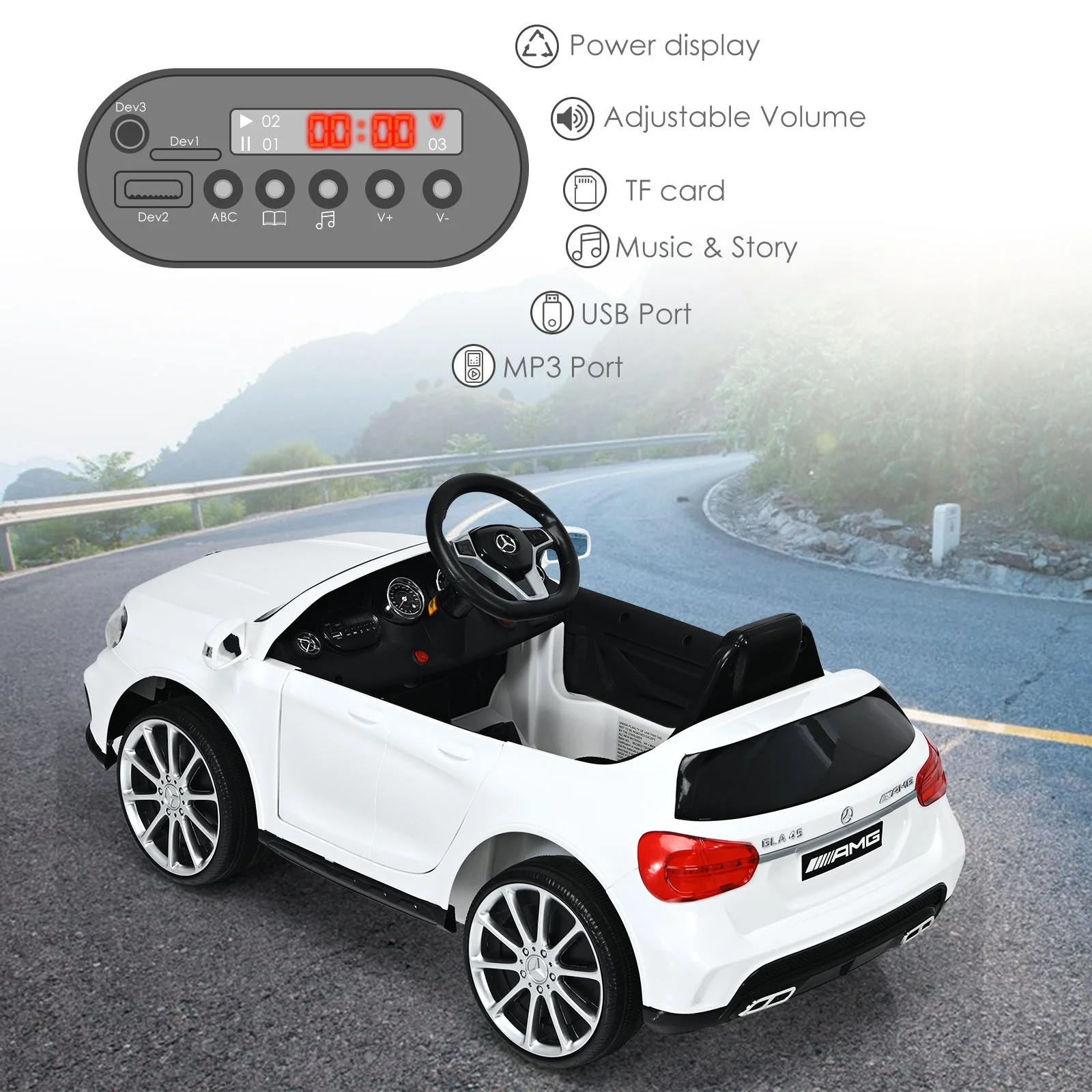 12V Electric Kids Ride On Car with Remote Control-White - Image 3