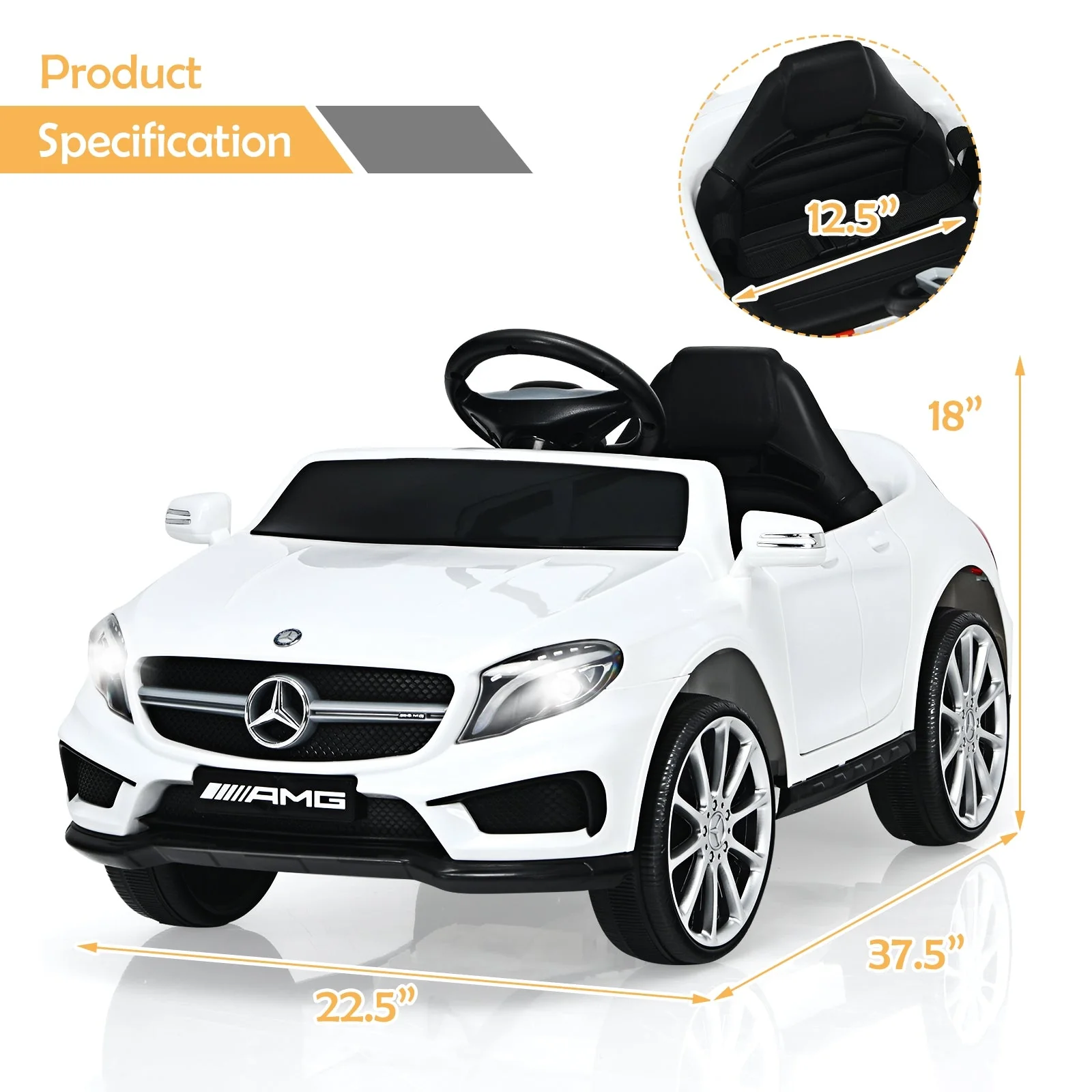 12V Electric Kids Ride On Car with Remote Control-White - Image 5
