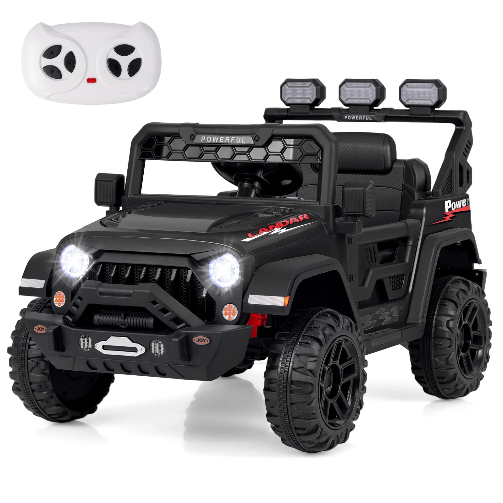12V Electric Kids Ride on Truck with Remote Control and Music-Black - Image 2