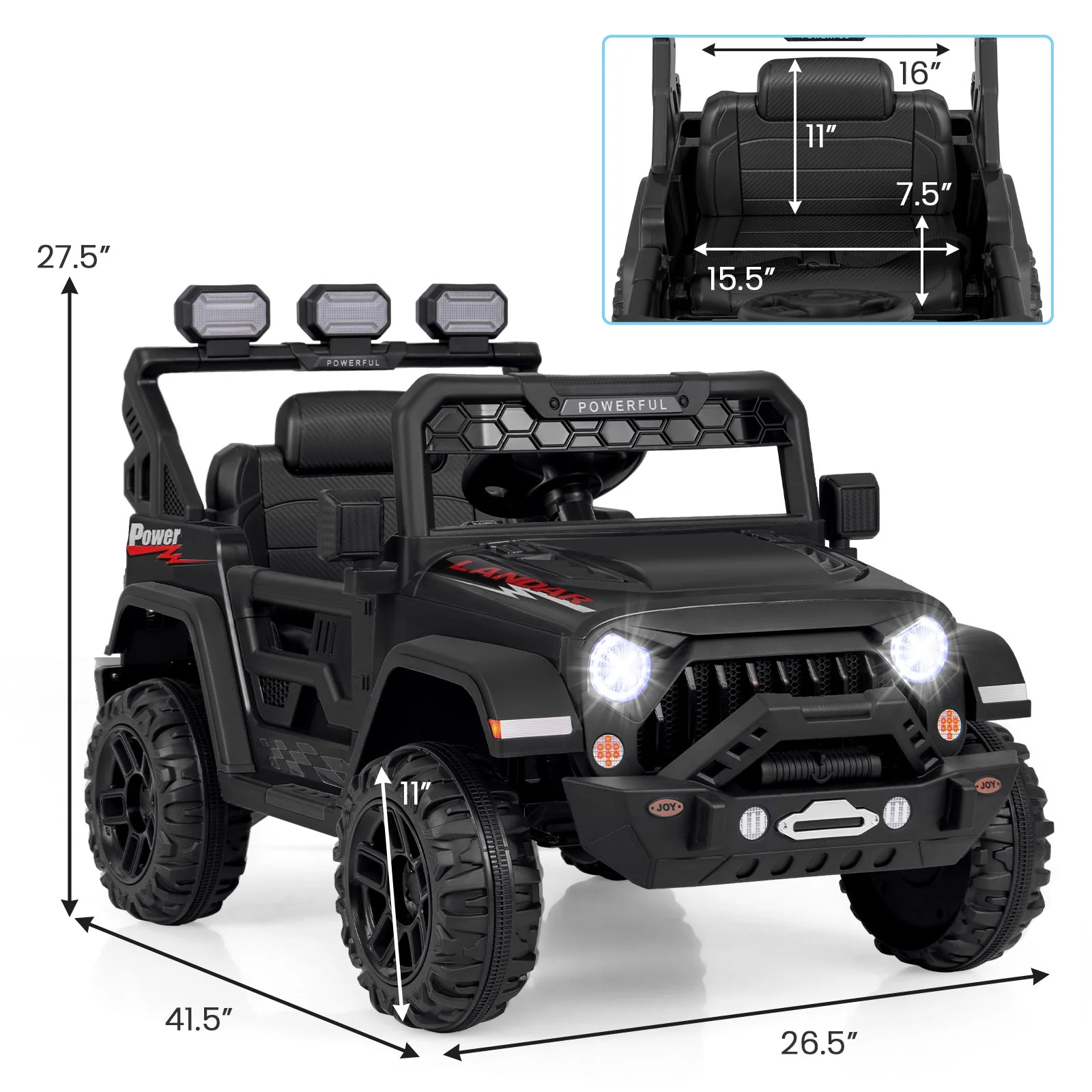 12V Electric Kids Ride on Truck with Remote Control and Music-Black - Image 3