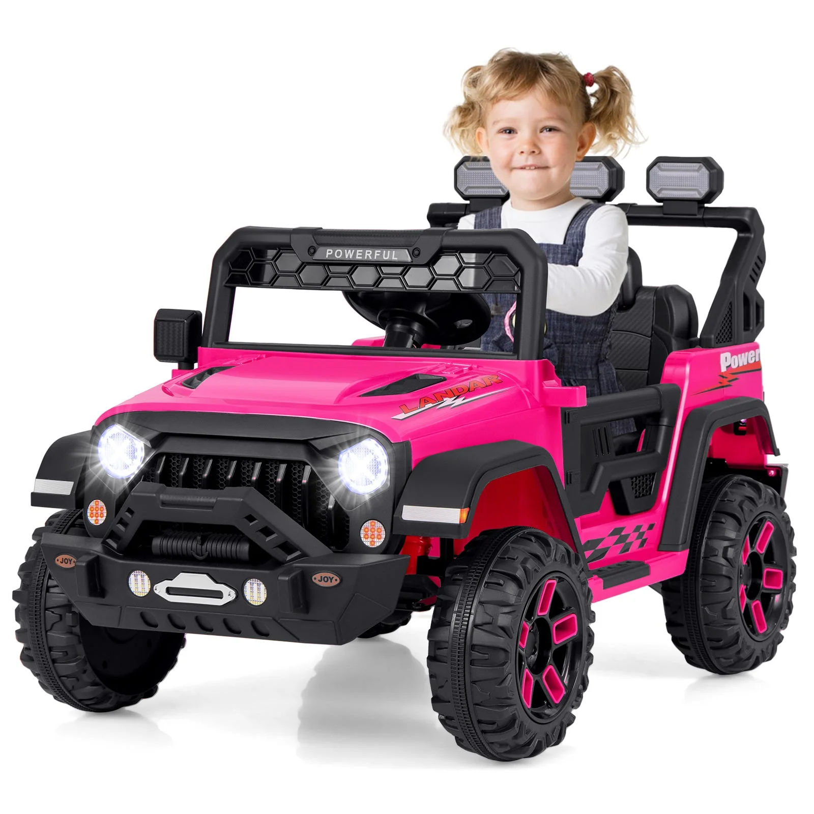 12V Electric Kids Ride on Truck with Remote Control and Music-Pink - Image 3