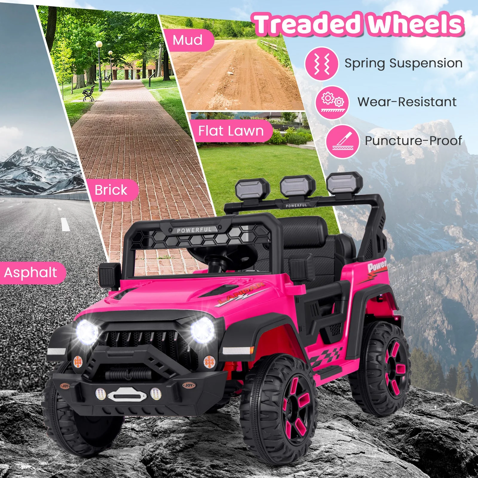 12V Electric Kids Ride on Truck with Remote Control and Music-Pink - Image 6