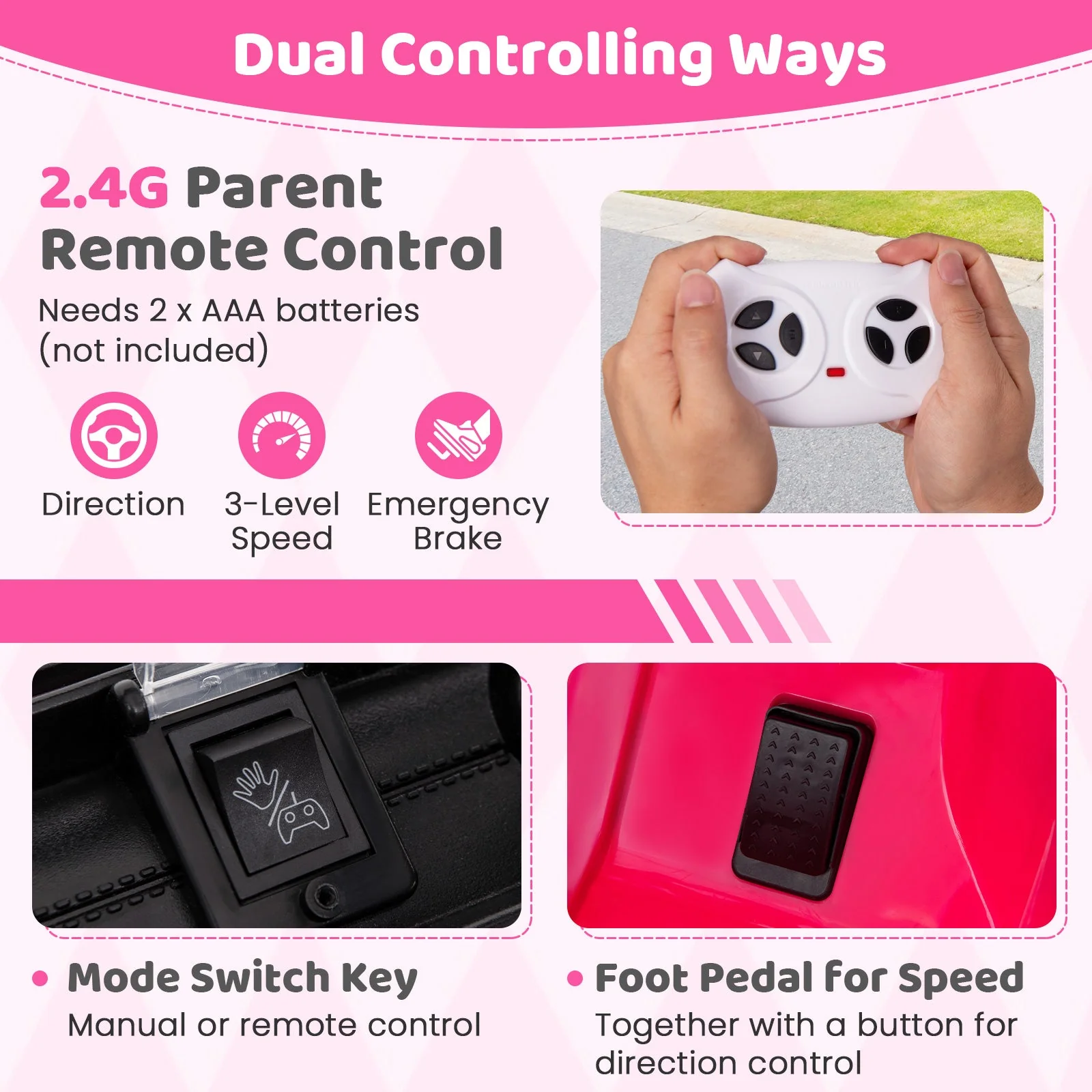 12V Electric Kids Ride on Truck with Remote Control and Music-Pink - Image 7