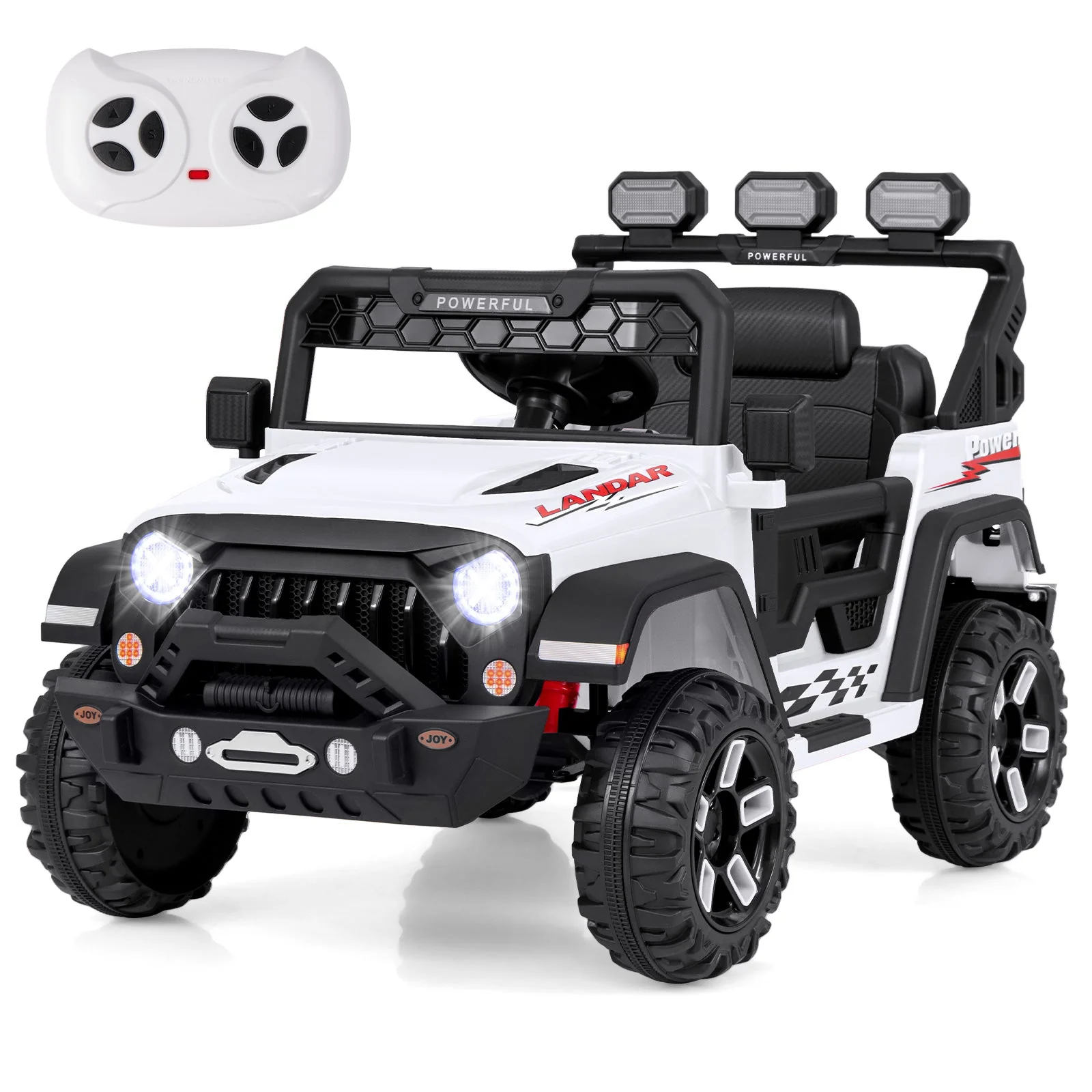 12V Electric Kids Ride on Truck with Remote Control and Music-White - Image 2