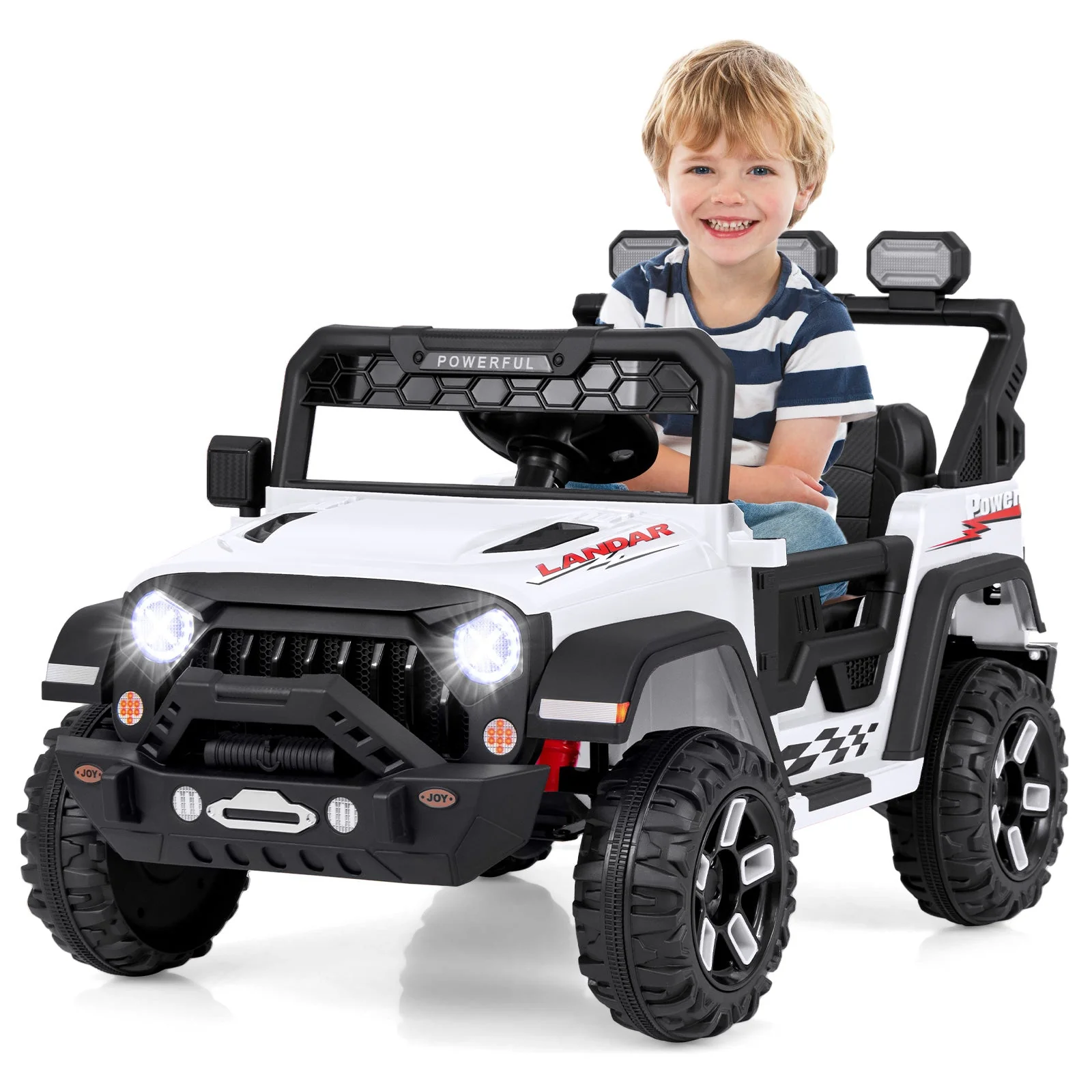 12V Electric Kids Ride on Truck with Remote Control and Music-White - Image 3