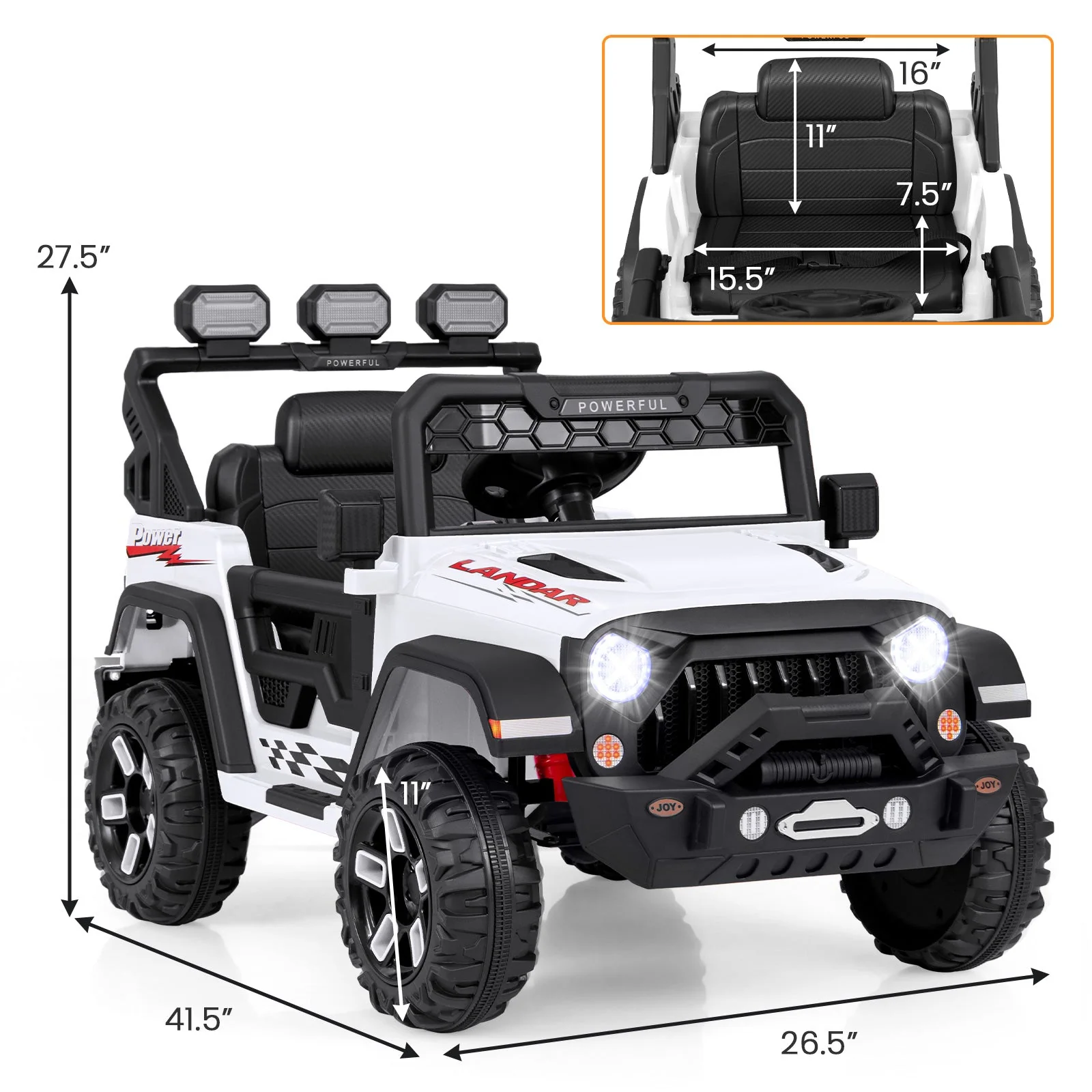 12V Electric Kids Ride on Truck with Remote Control and Music-White - Image 4