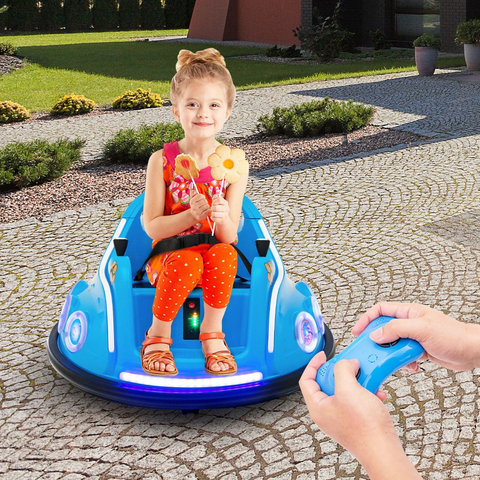 12V Electric Ride On Car with Remote Control and Flashing LED Lights-Navy - Image 2