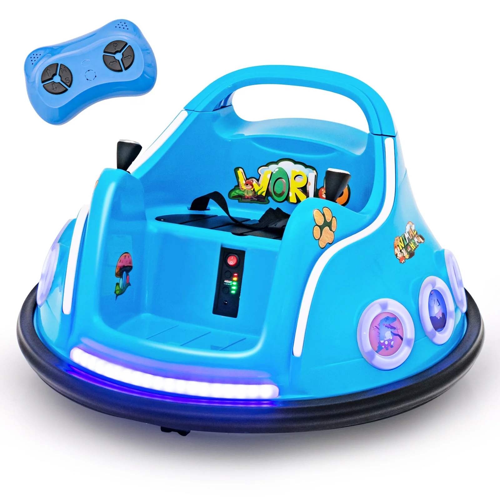 12V Electric Ride On Car with Remote Control and Flashing LED Lights-Navy - Image 3