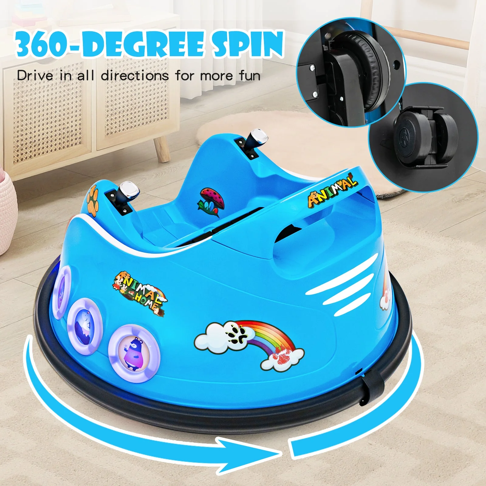 12V Electric Ride On Car with Remote Control and Flashing LED Lights-Navy - Image 5