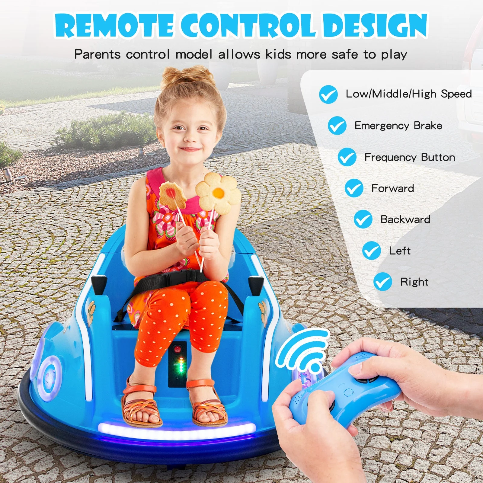 12V Electric Ride On Car with Remote Control and Flashing LED Lights-Navy - Image 7