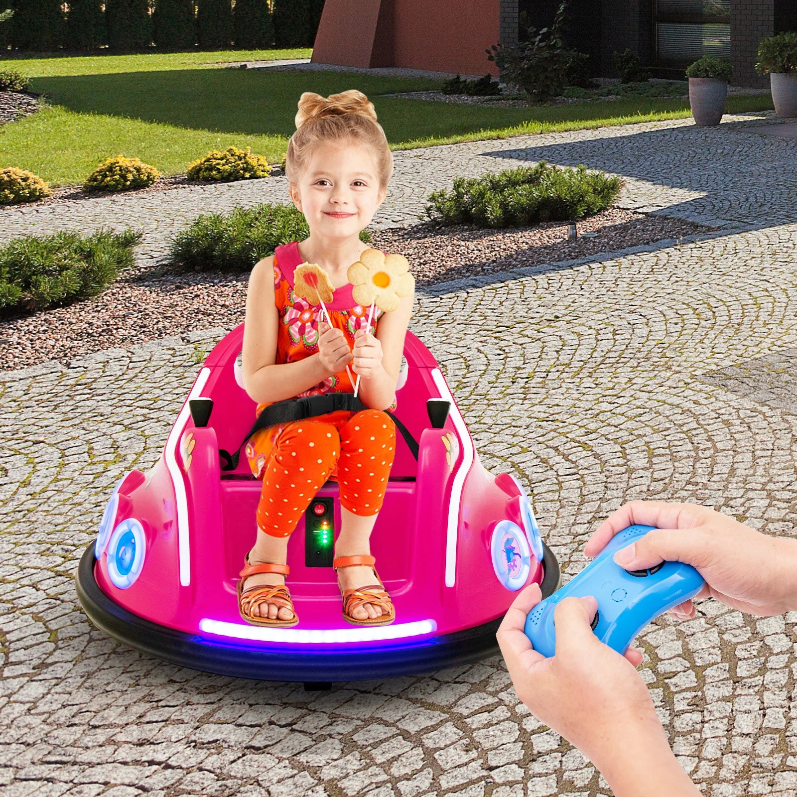 12V Electric Ride On Car with Remote Control and Flashing LED Lights-Pink - Image 2