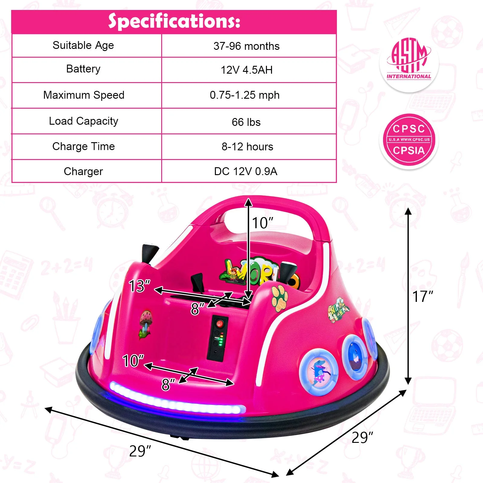 12V Electric Ride On Car with Remote Control and Flashing LED Lights-Pink - Image 4