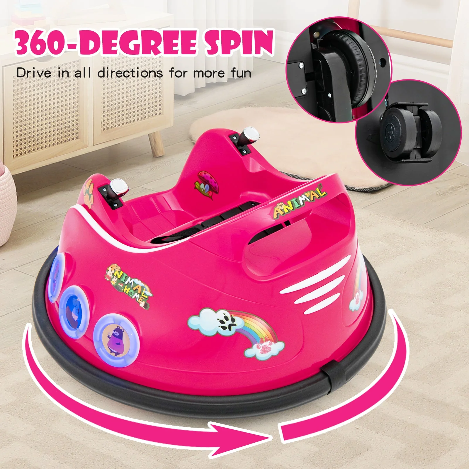 12V Electric Ride On Car with Remote Control and Flashing LED Lights-Pink - Image 5