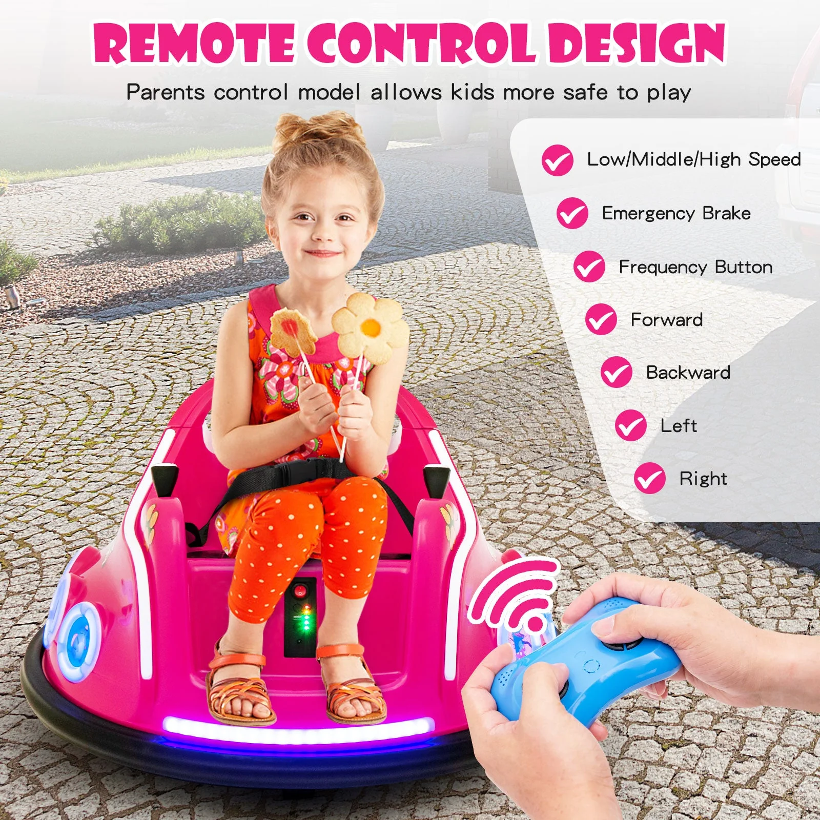 12V Electric Ride On Car with Remote Control and Flashing LED Lights-Pink - Image 7
