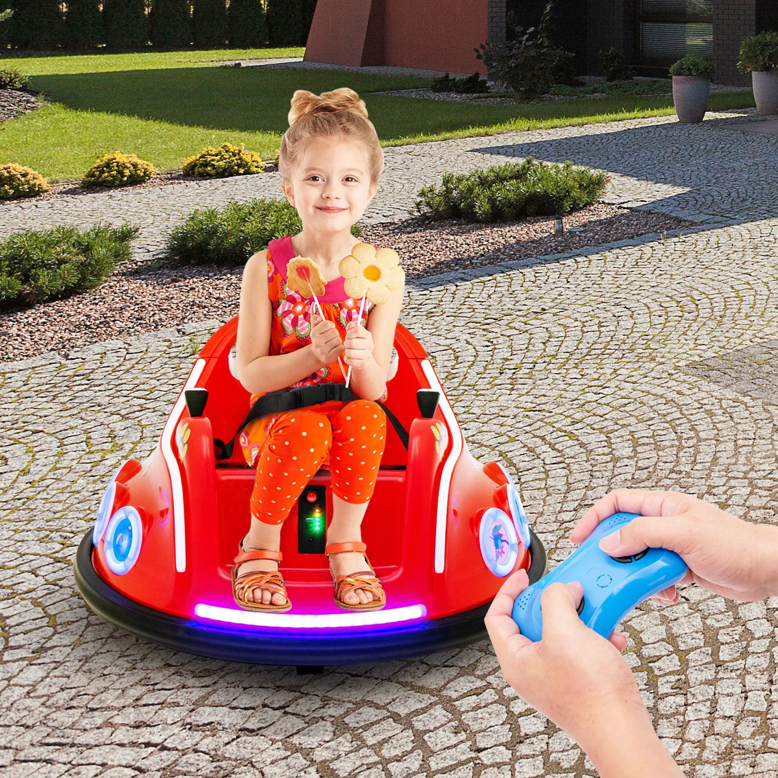 12V Electric Ride On Car with Remote Control and Flashing LED Lights-Red - Image 2