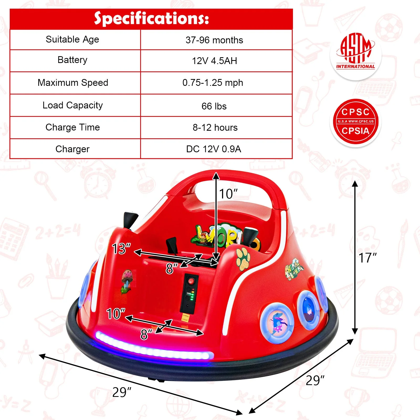 12V Electric Ride On Car with Remote Control and Flashing LED Lights-Red - Image 4