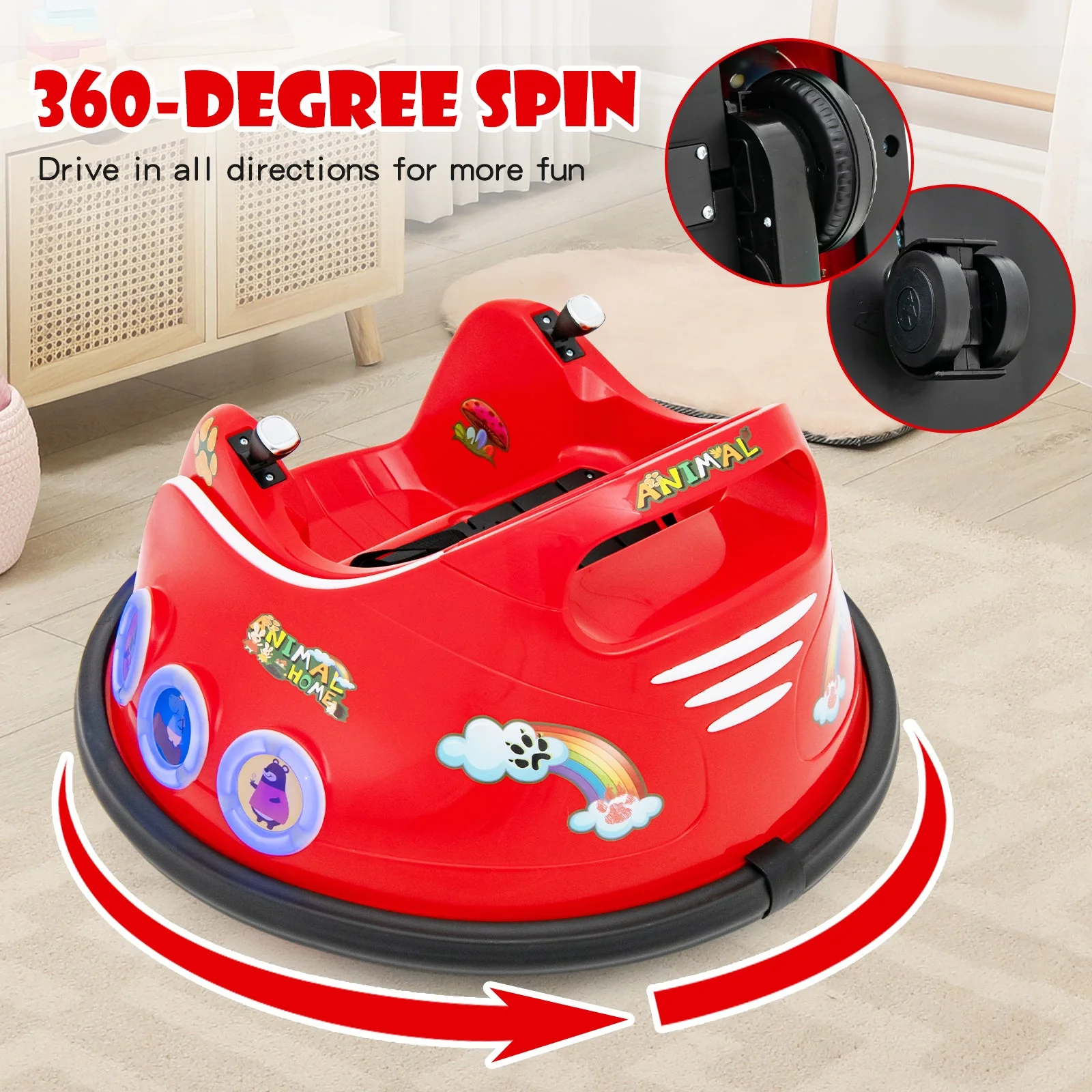 12V Electric Ride On Car with Remote Control and Flashing LED Lights-Red - Image 5