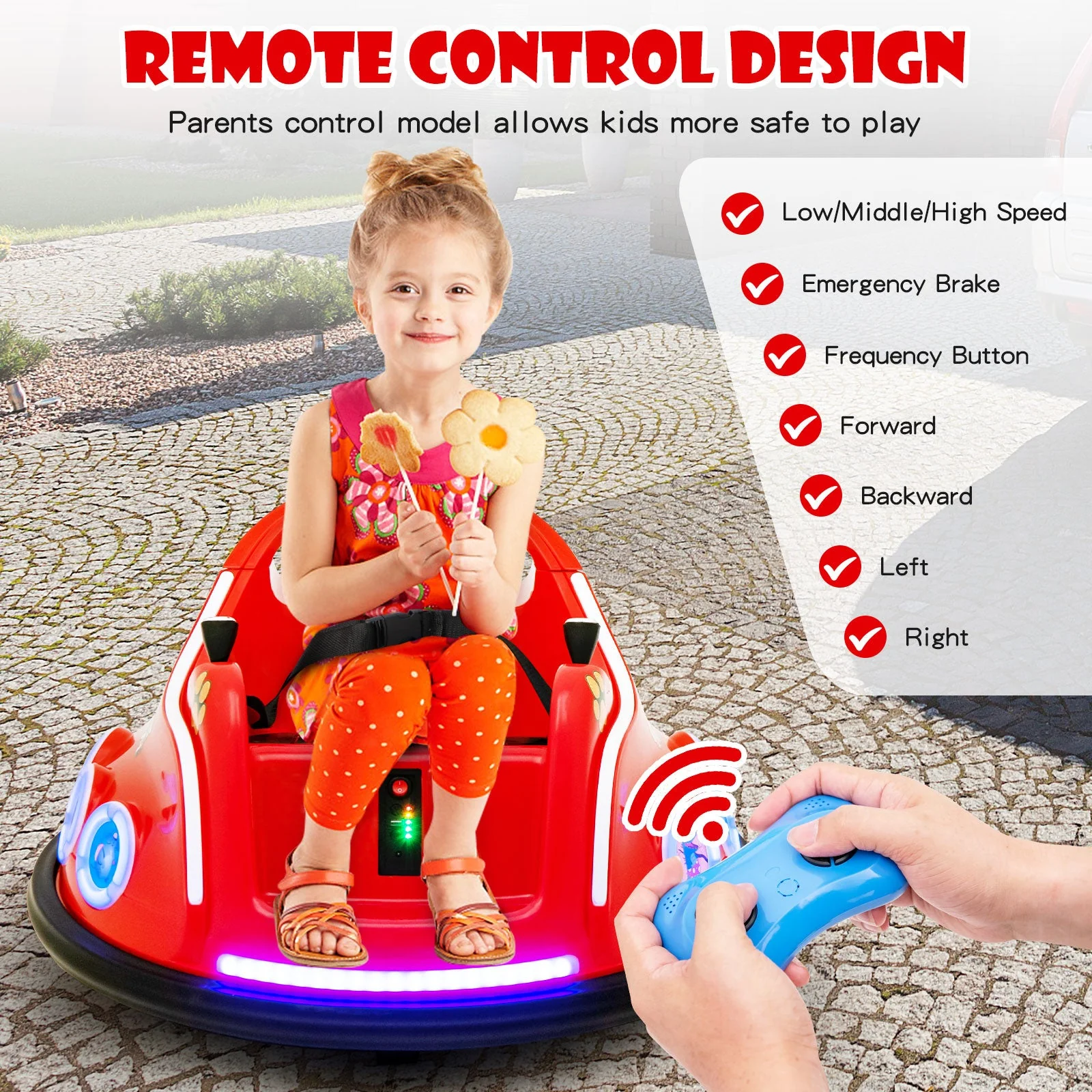 12V Electric Ride On Car with Remote Control and Flashing LED Lights-Red - Image 7