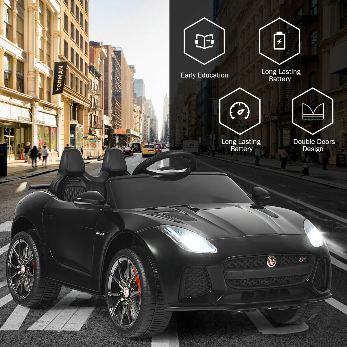 12V Jaguar F-Type SVR Licensed Kids Ride On Car-Black - Image 7