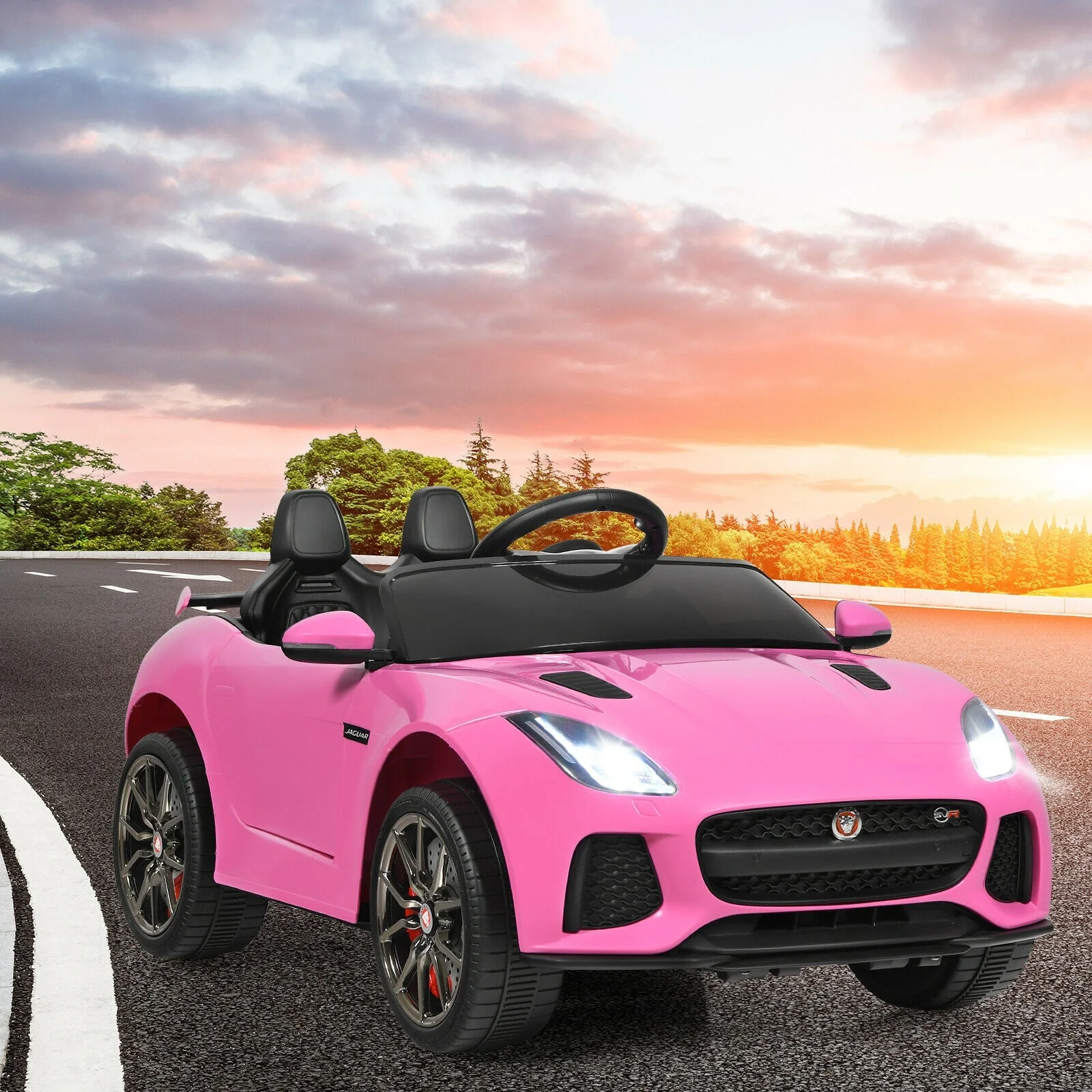 12V Jaguar F-Type SVR Licensed Kids Ride On Car-Pink - Image 2
