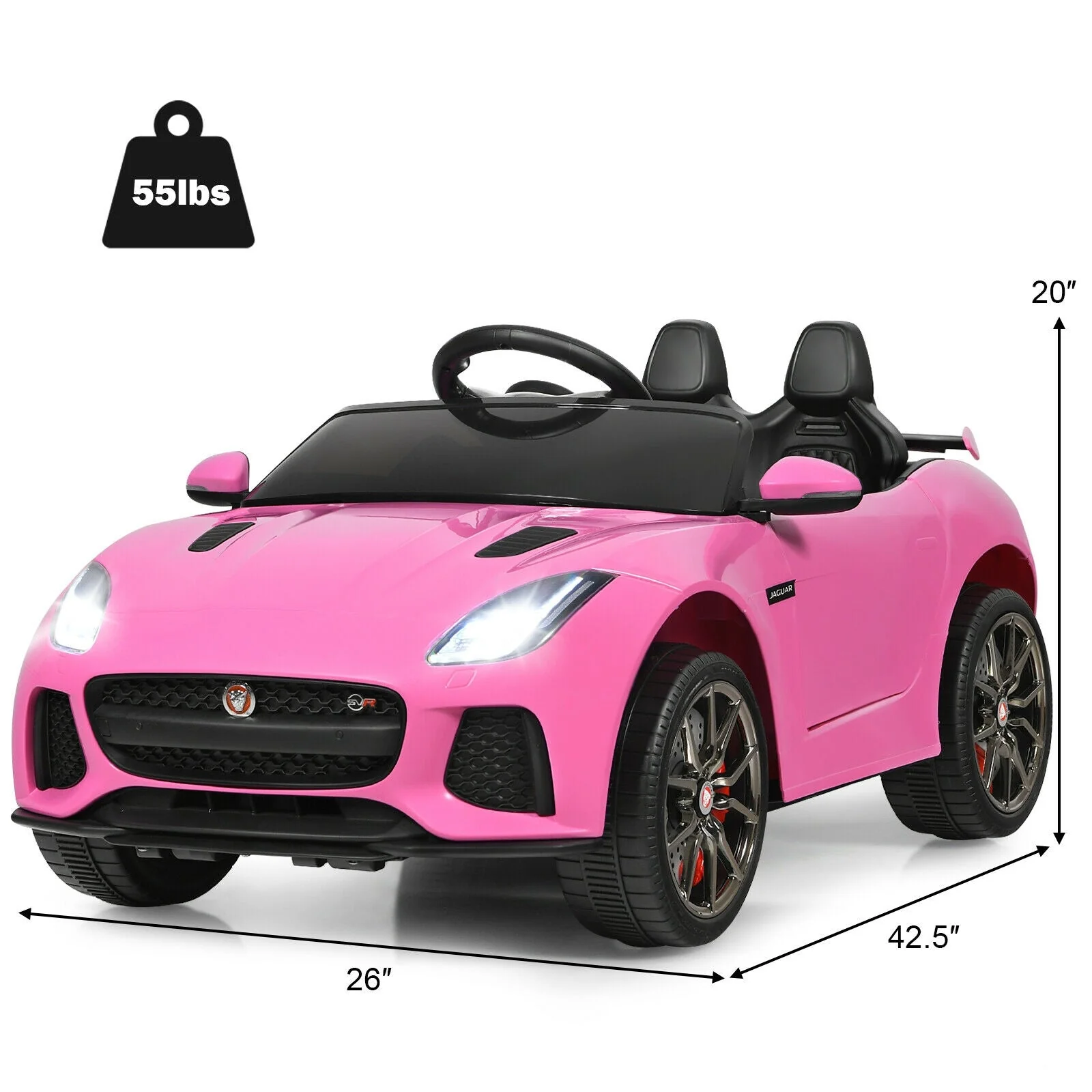 12V Jaguar F-Type SVR Licensed Kids Ride On Car-Pink - Image 5