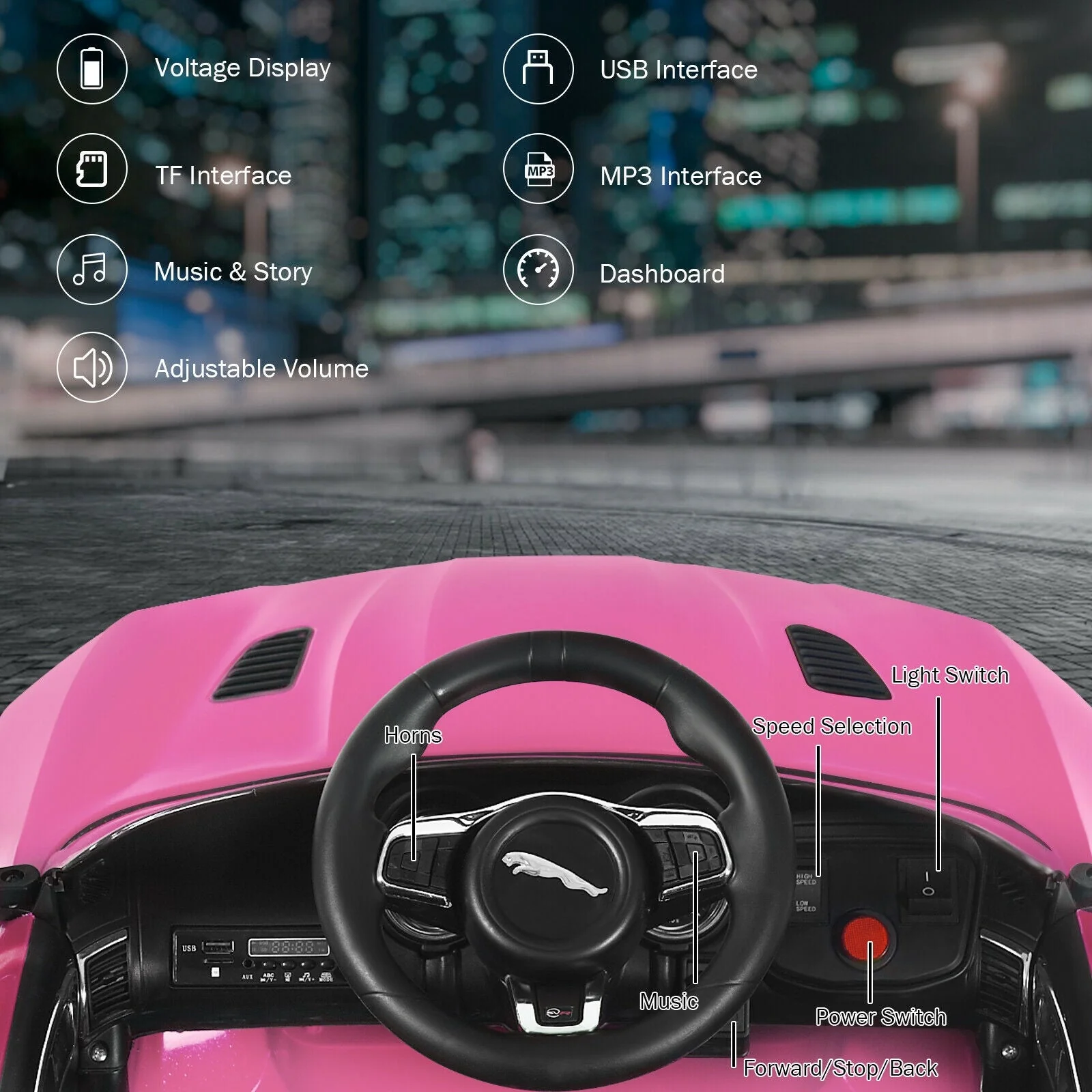 12V Jaguar F-Type SVR Licensed Kids Ride On Car-Pink - Image 6