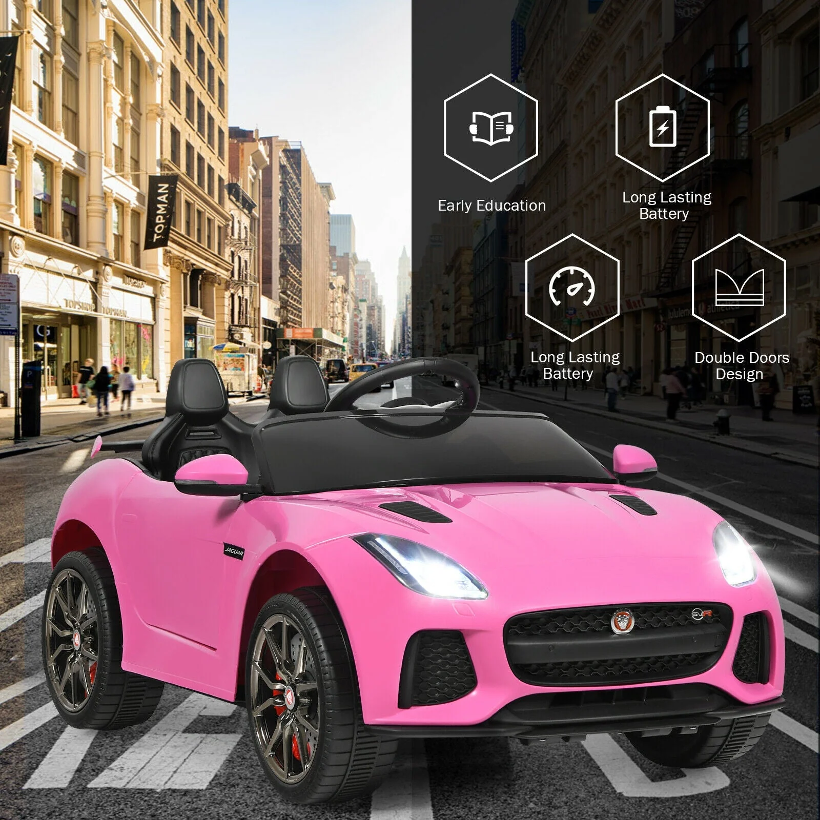 12V Jaguar F-Type SVR Licensed Kids Ride On Car-Pink - Image 8