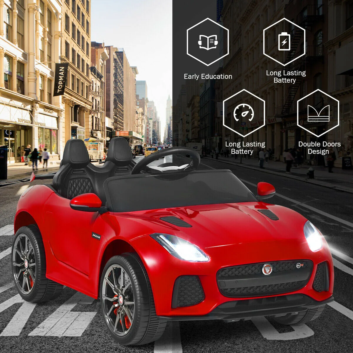 12V Jaguar F-Type SVR Licensed Kids Ride On Car-Red - Image 7